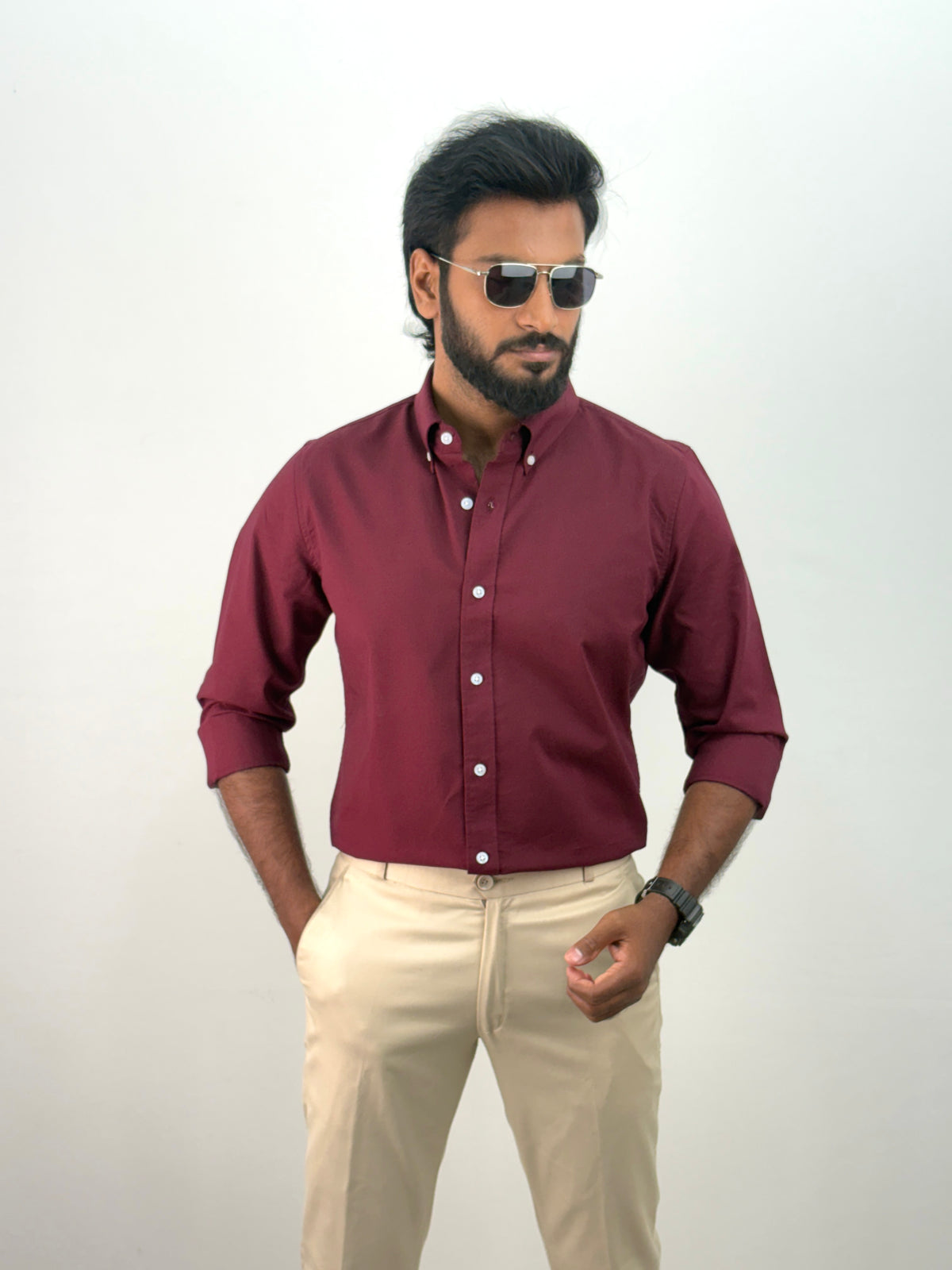 Maroon Plain Oxford Shirt