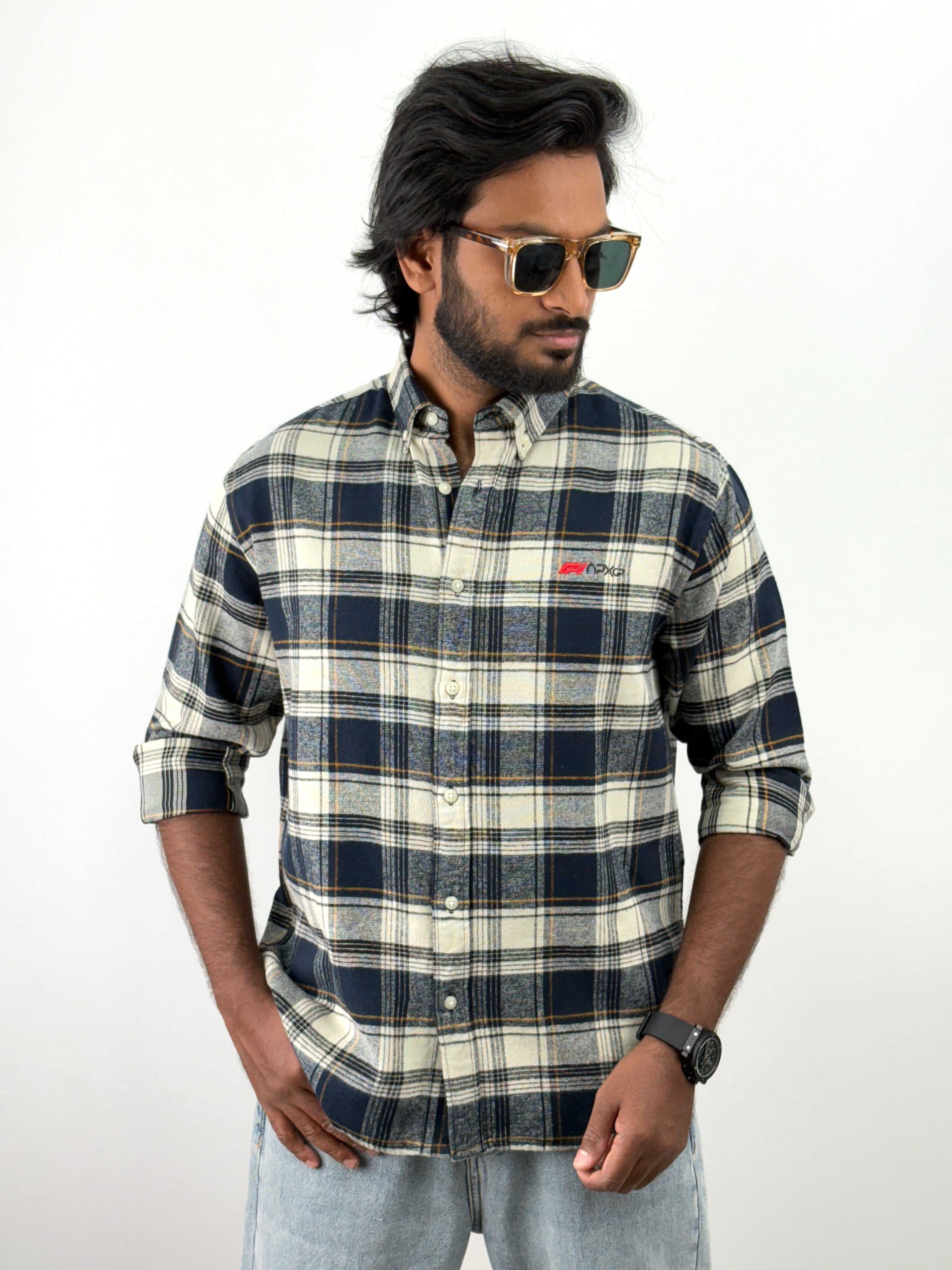Navy White Flannel Shirts