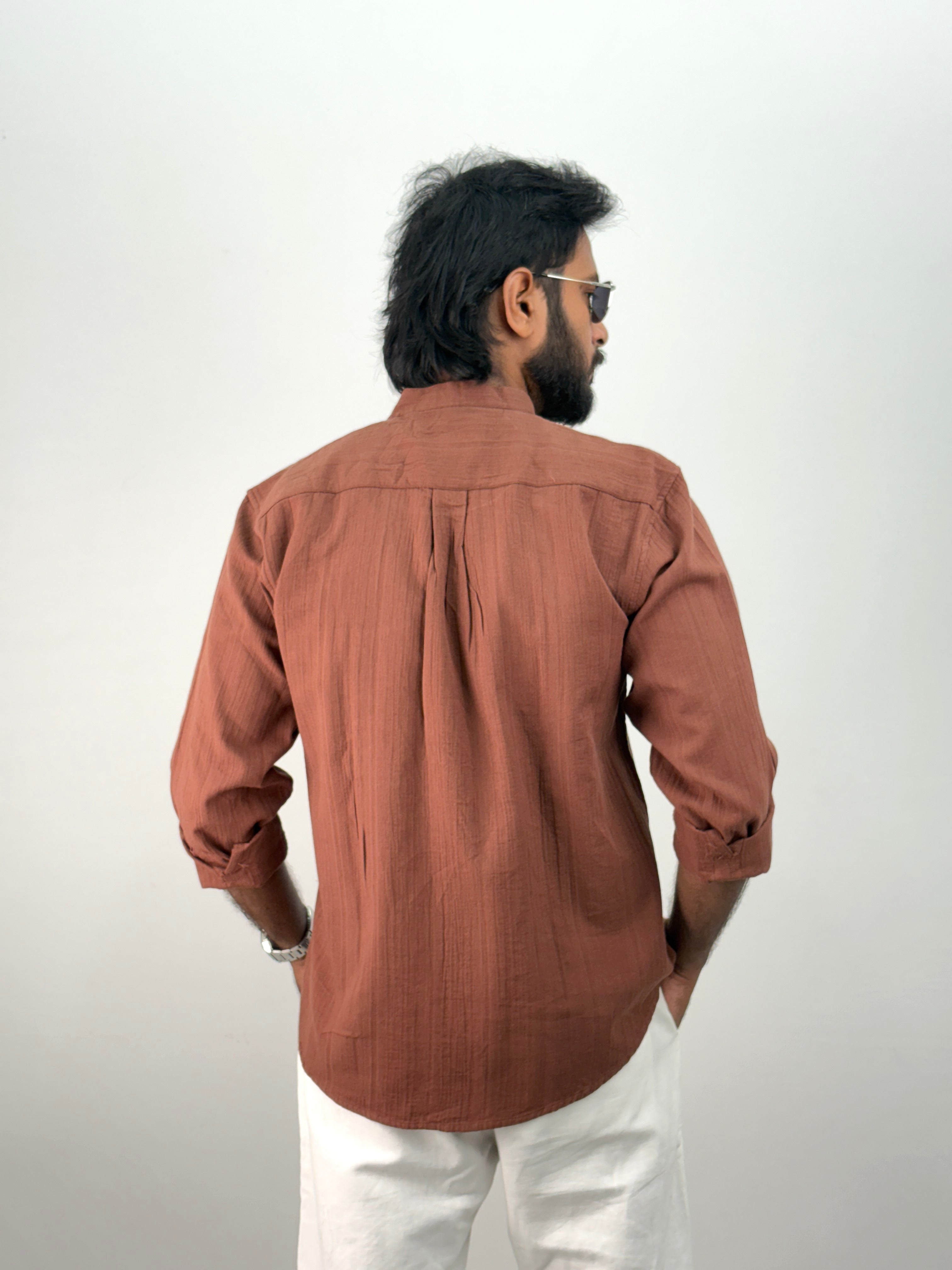 Brown Mandarin Collar Shirt