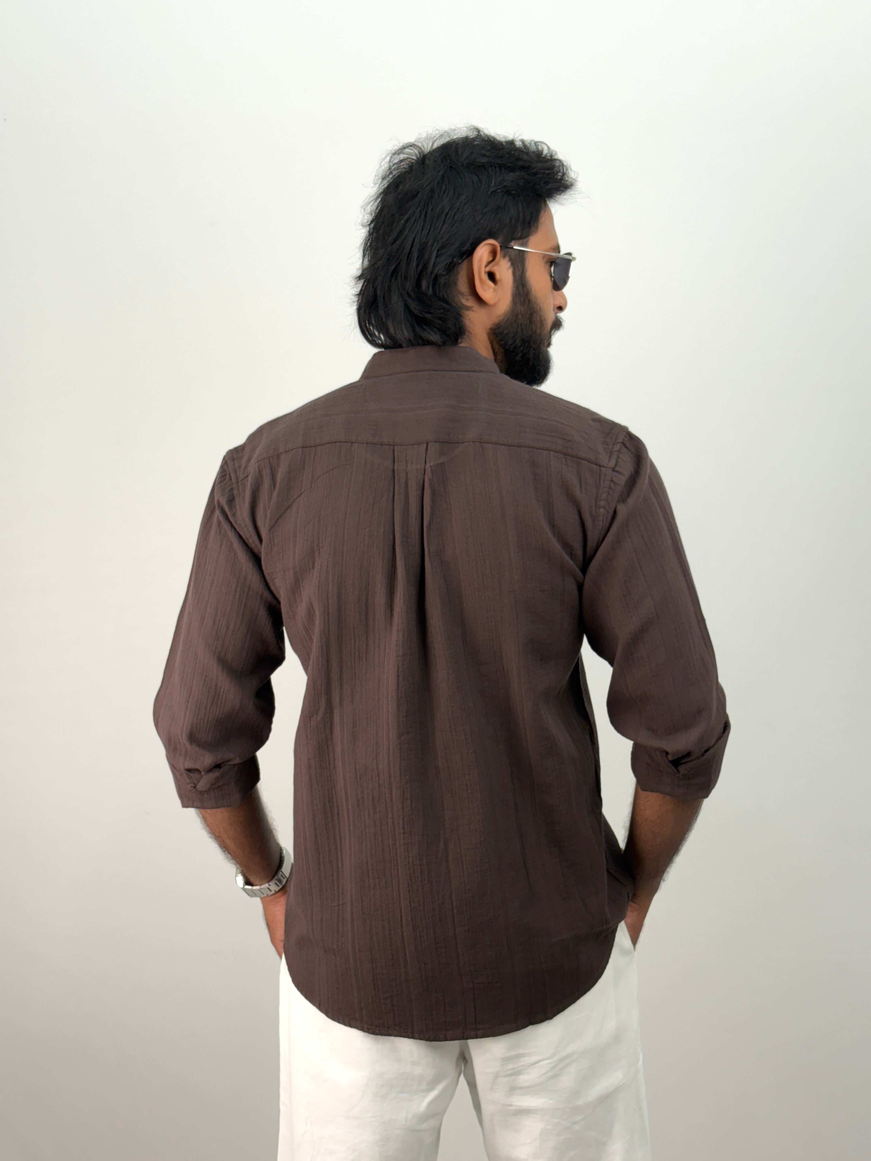 Coffee Brown Mandarin Collar Shirt