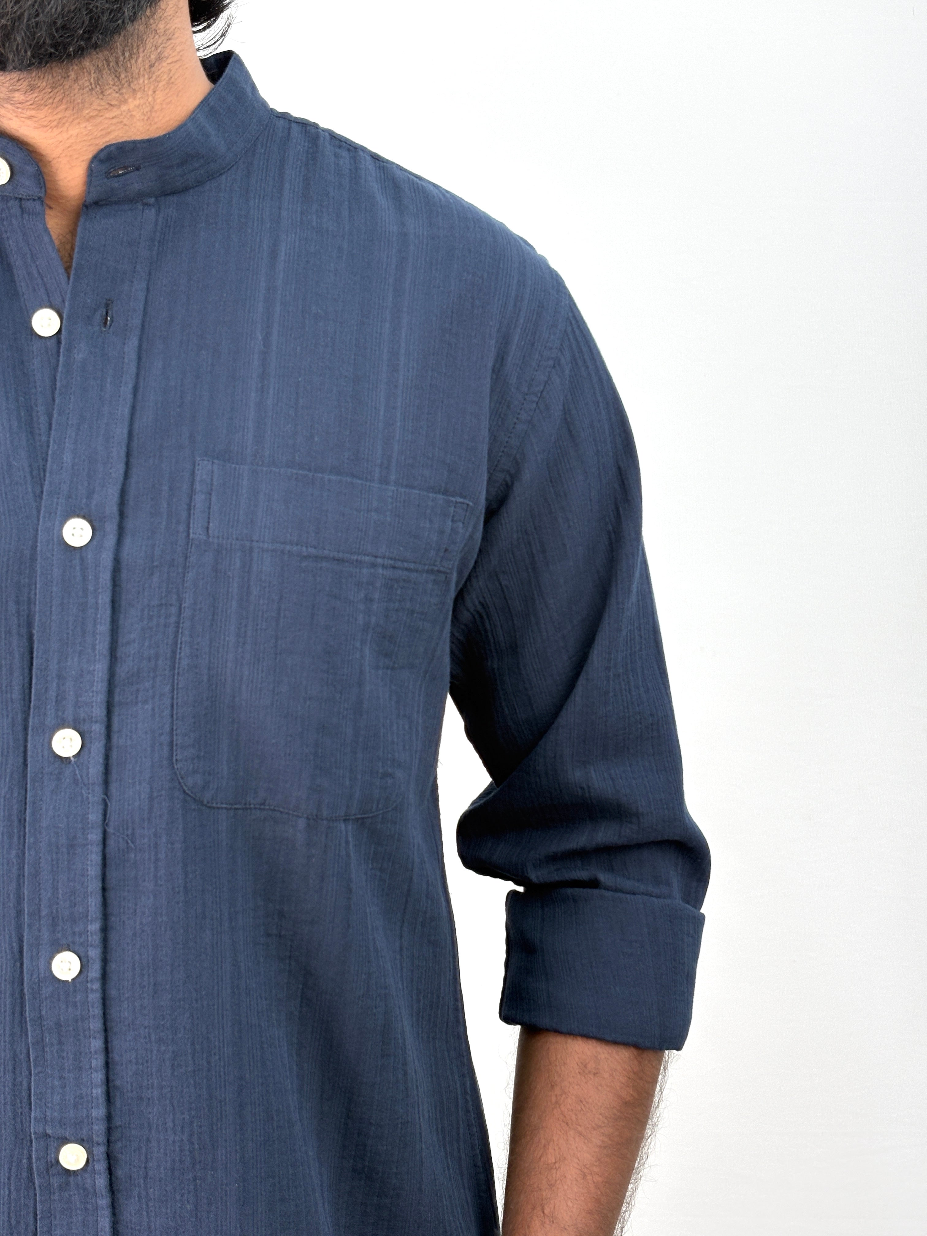 Navy Mandarin Collar Shirt