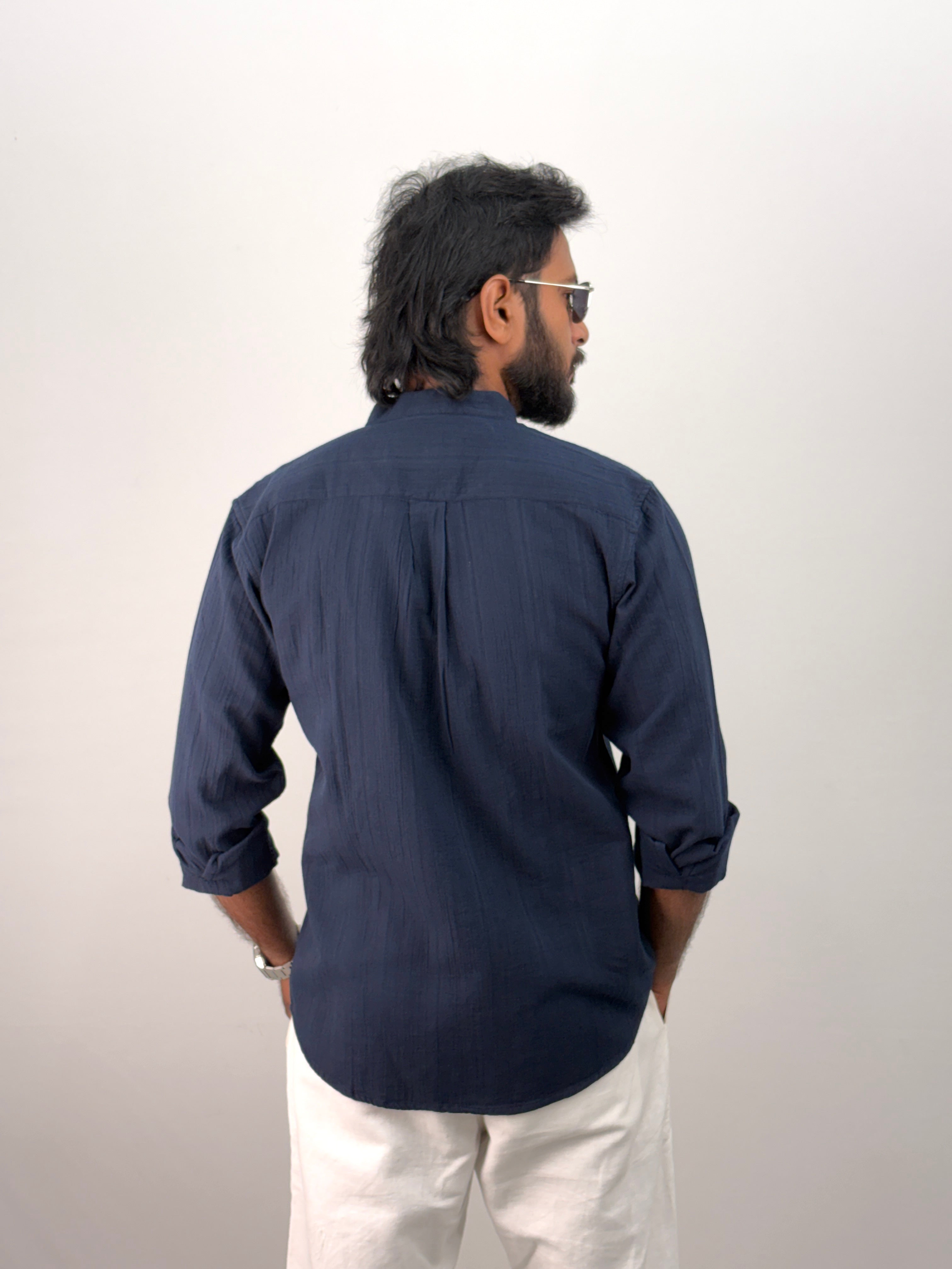 Navy Mandarin Collar Shirt