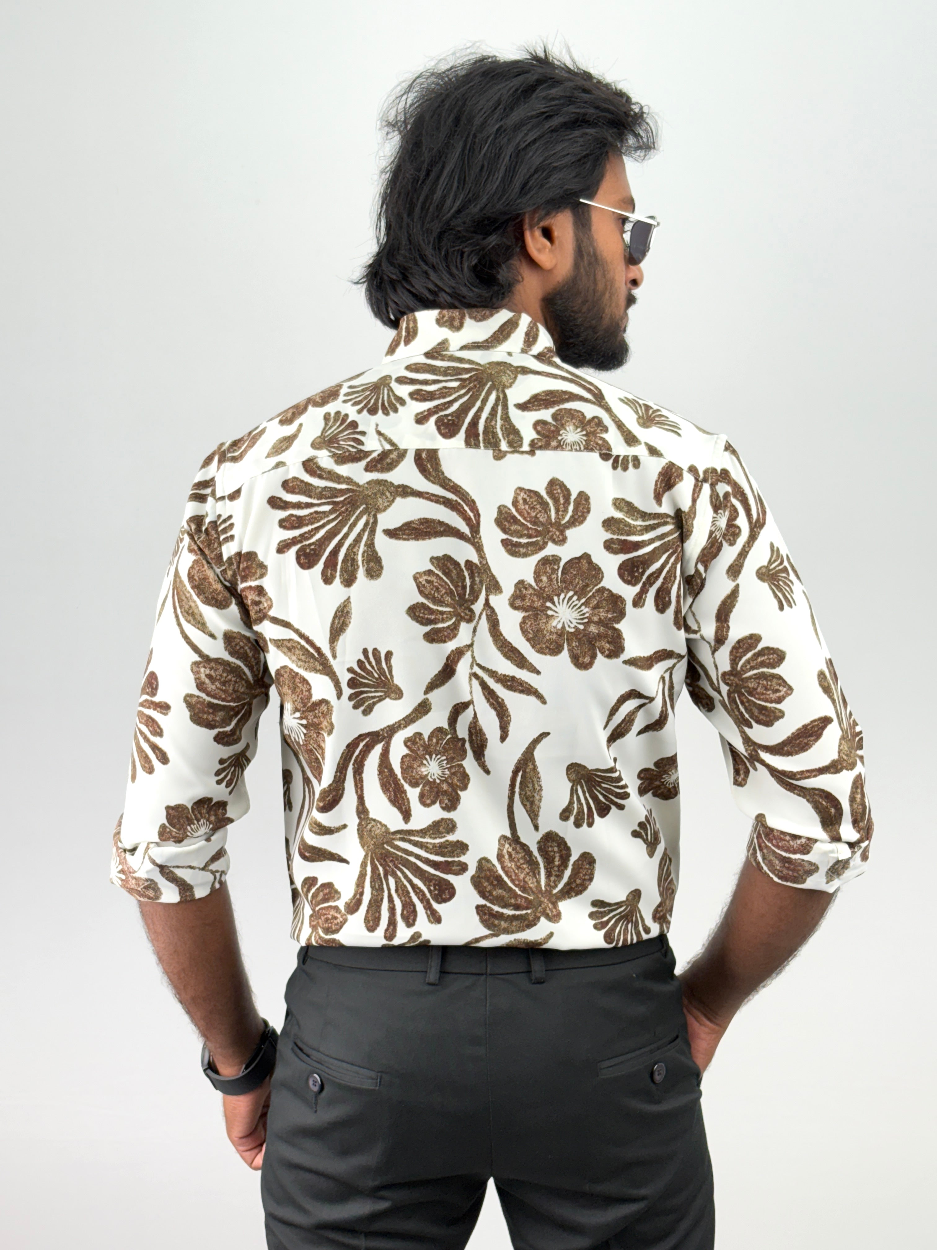 White Brown Retro Printed Shirt