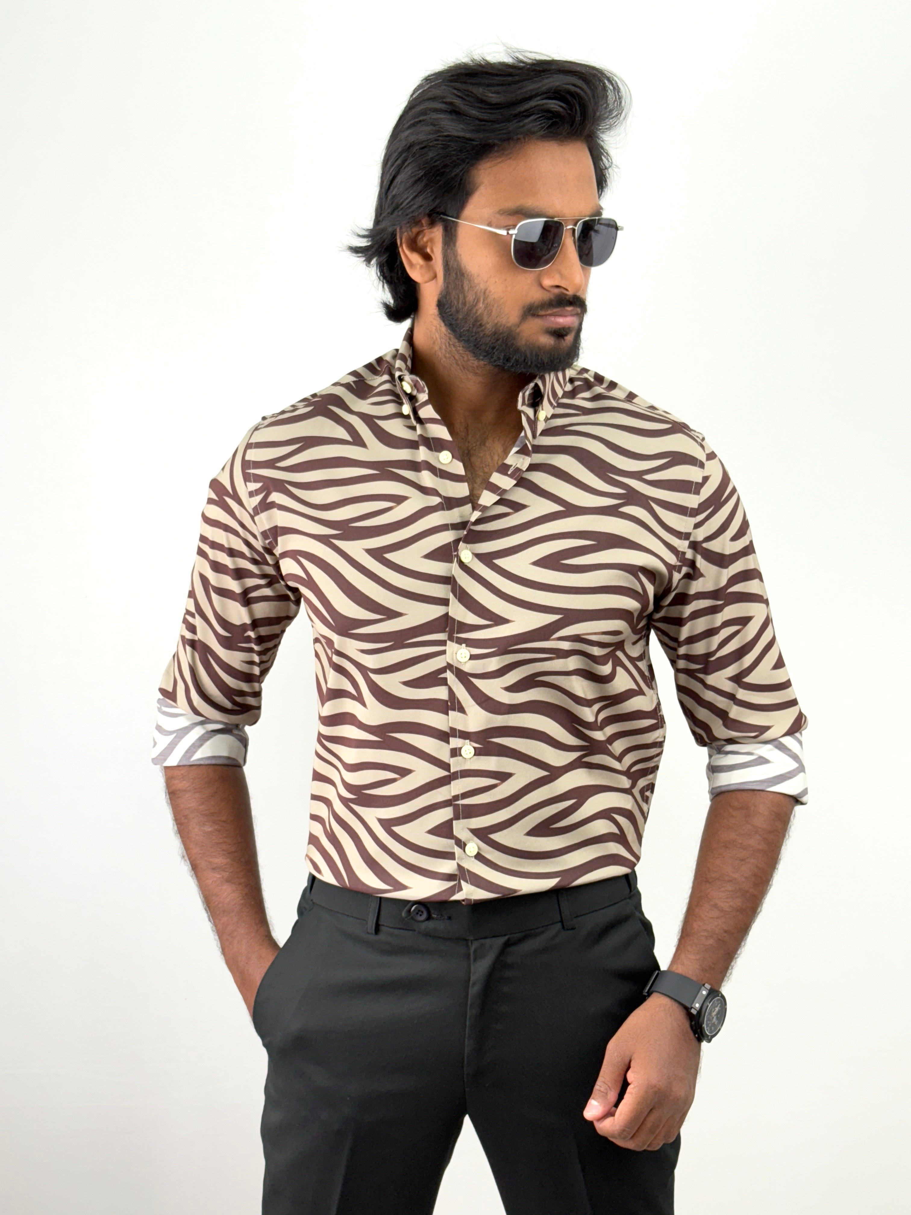 Brown Beige Retro Printed Shirt