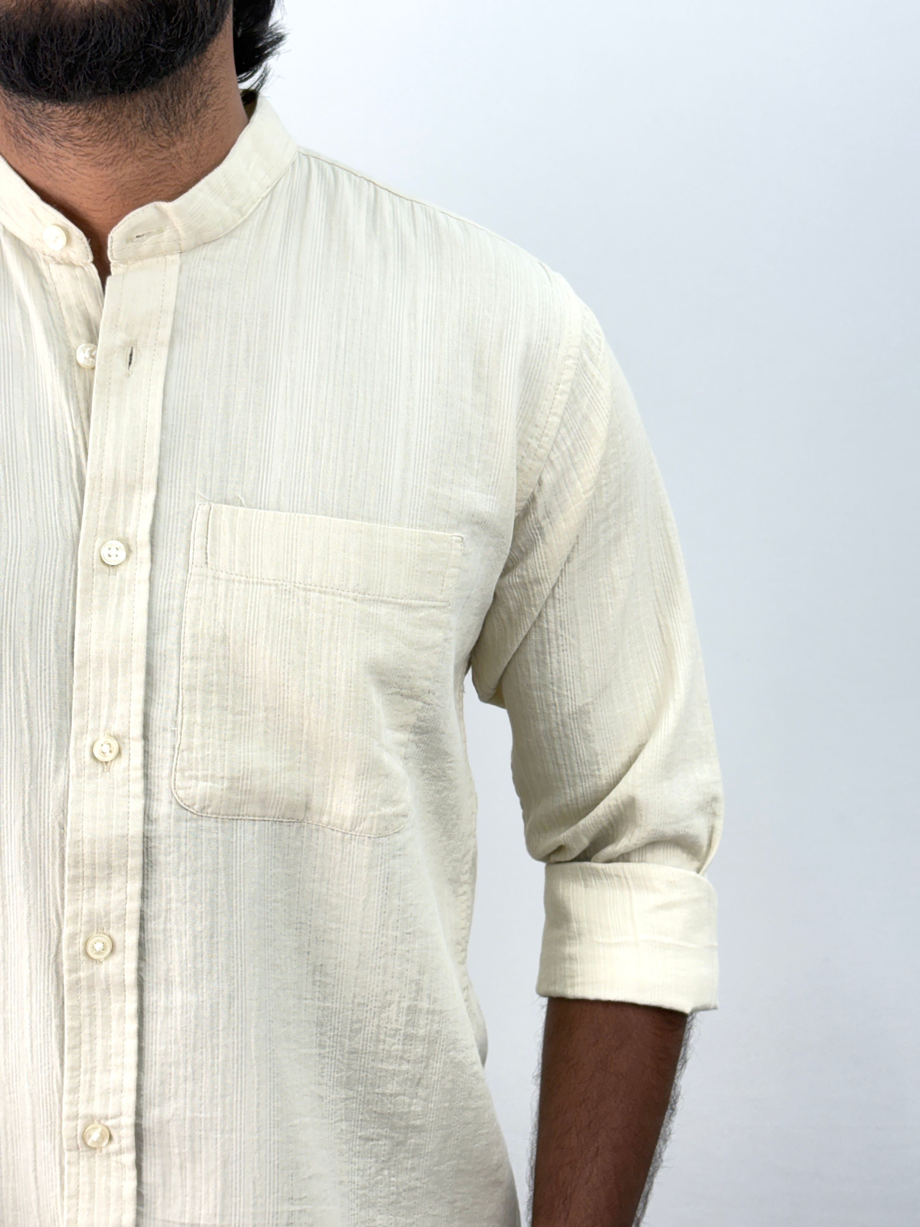 Beige Mandarin Collar Shirt