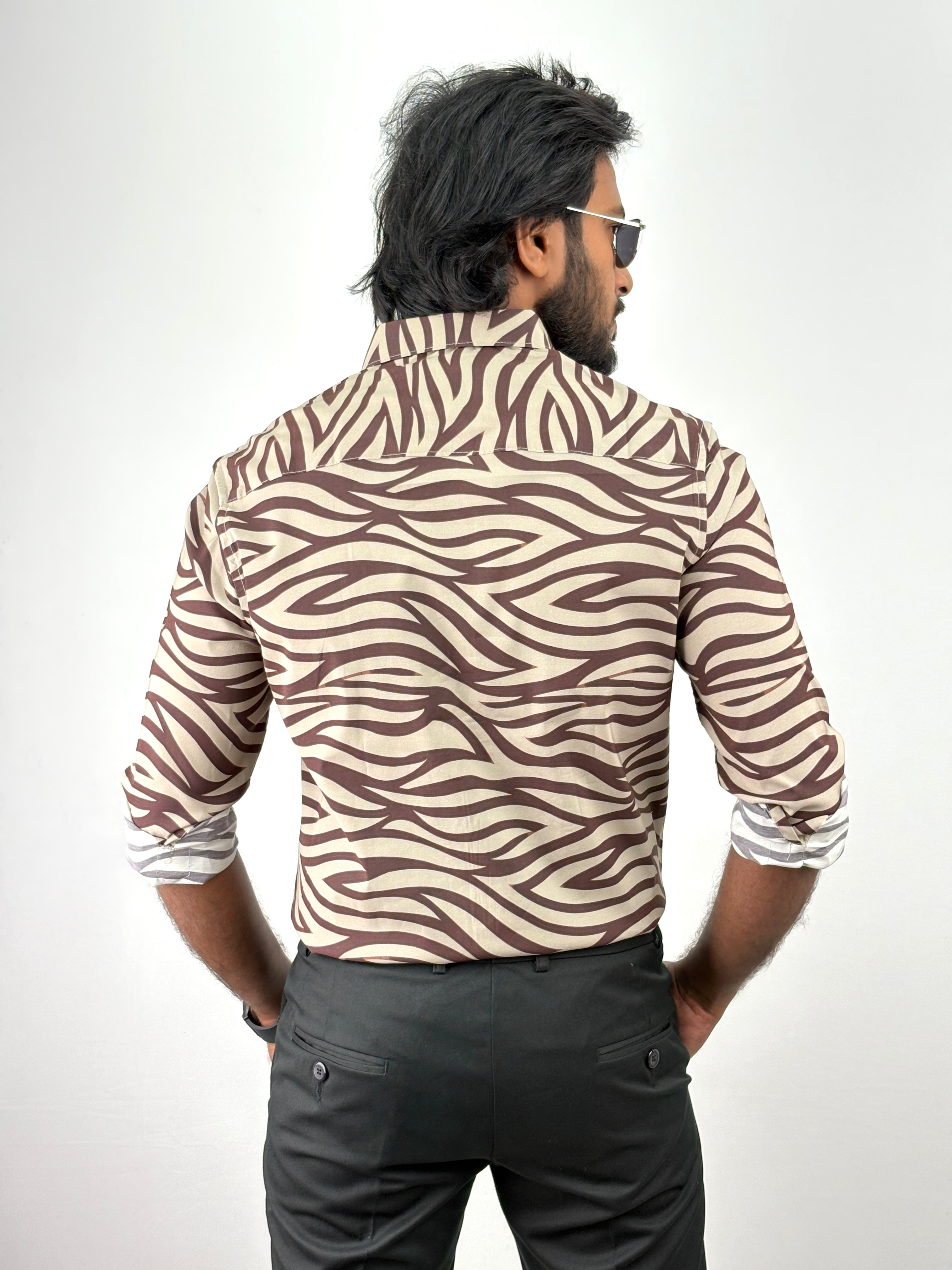 Brown Beige Retro Printed Shirt