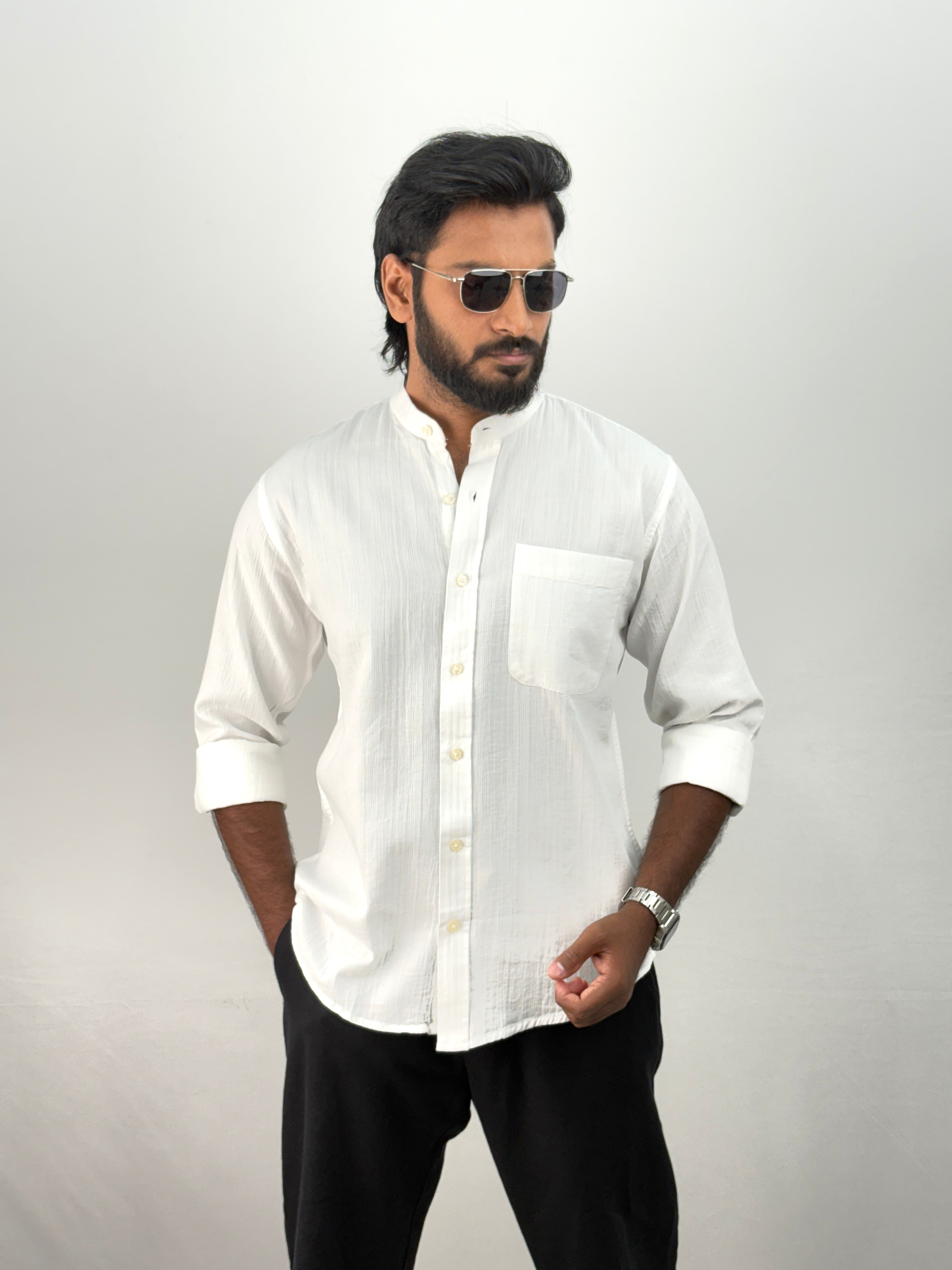White Mandarin Collar Shirt