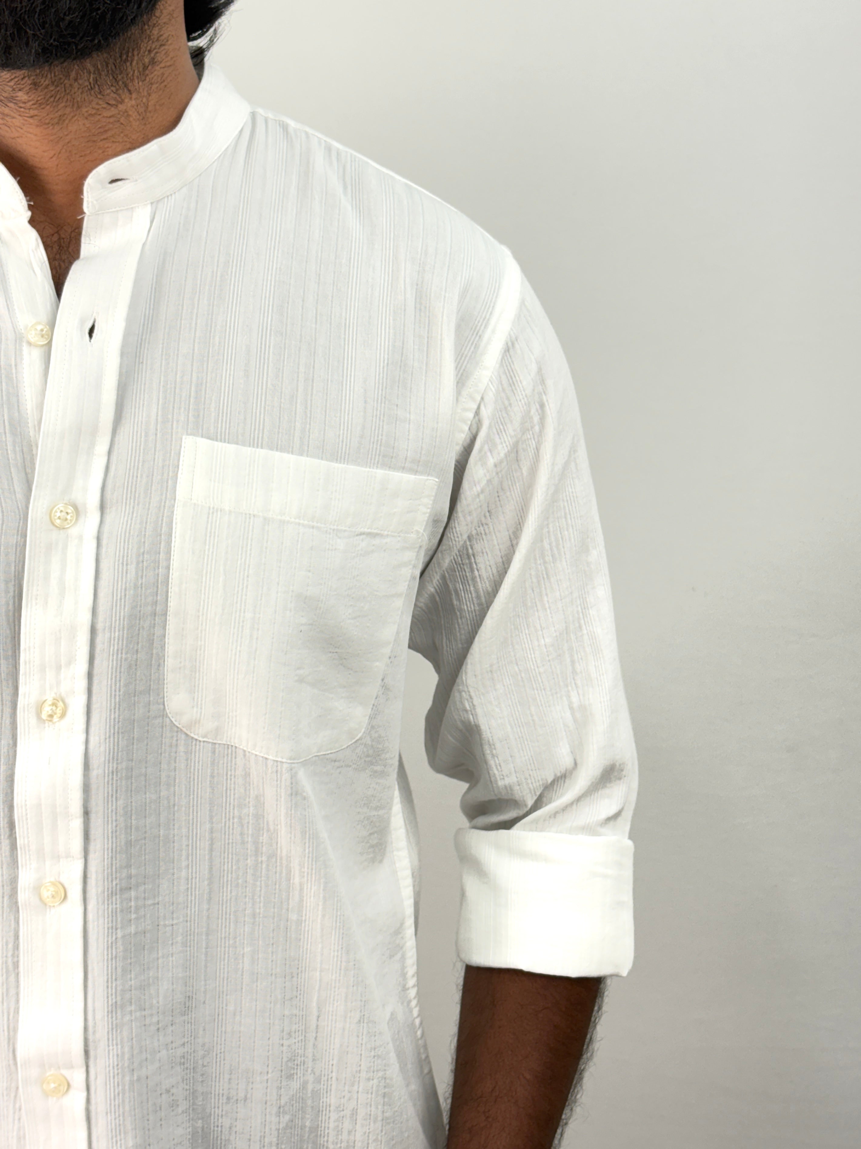 White Mandarin Collar Shirt