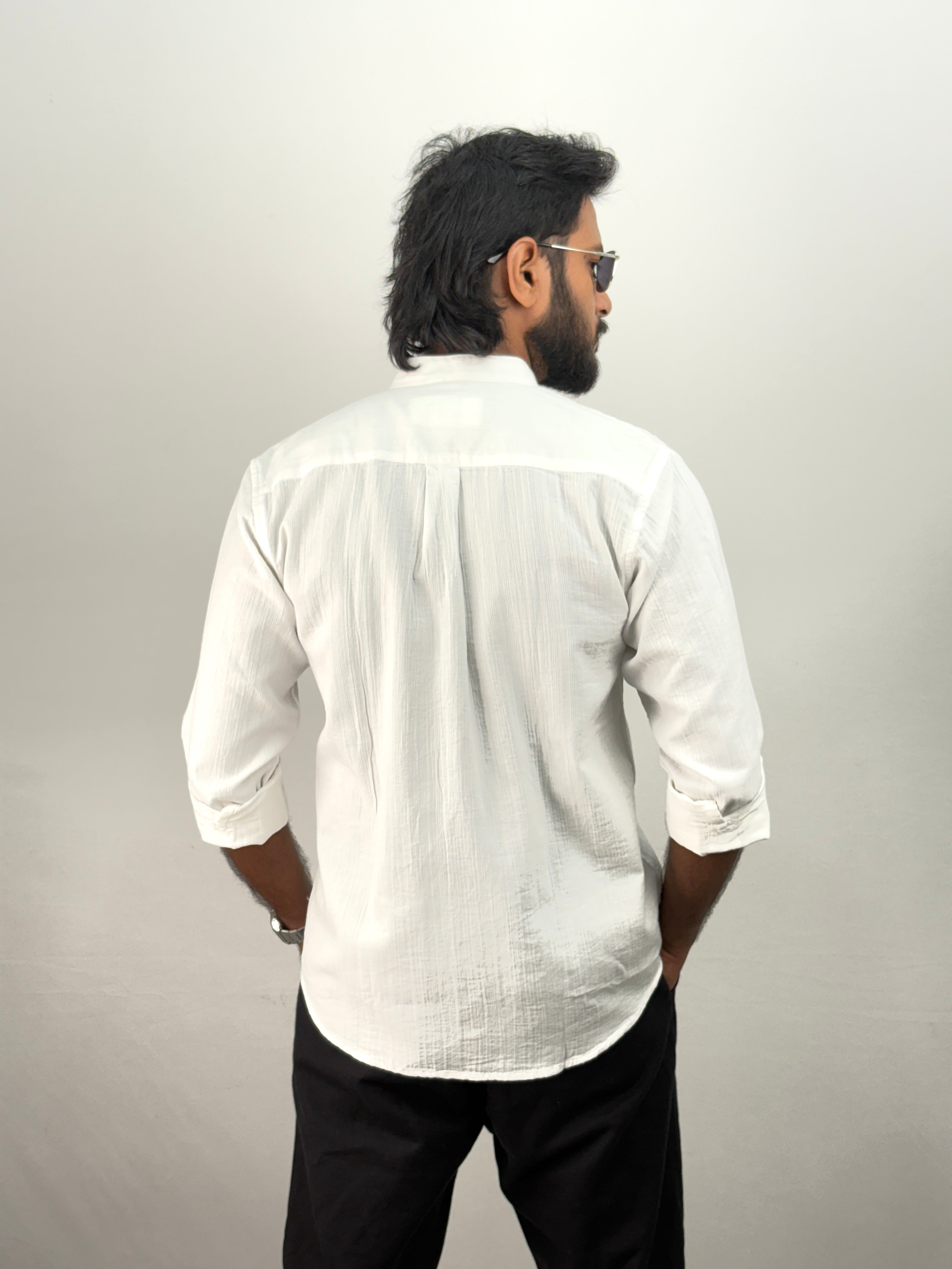 White Mandarin Collar Shirt