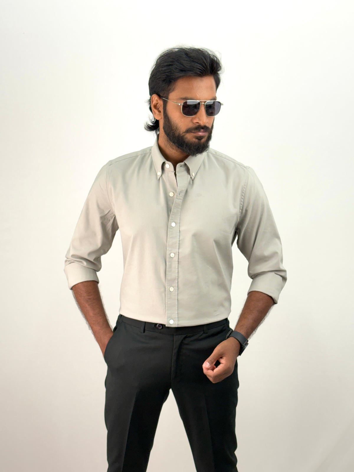 Grey Plain Oxford Shirt