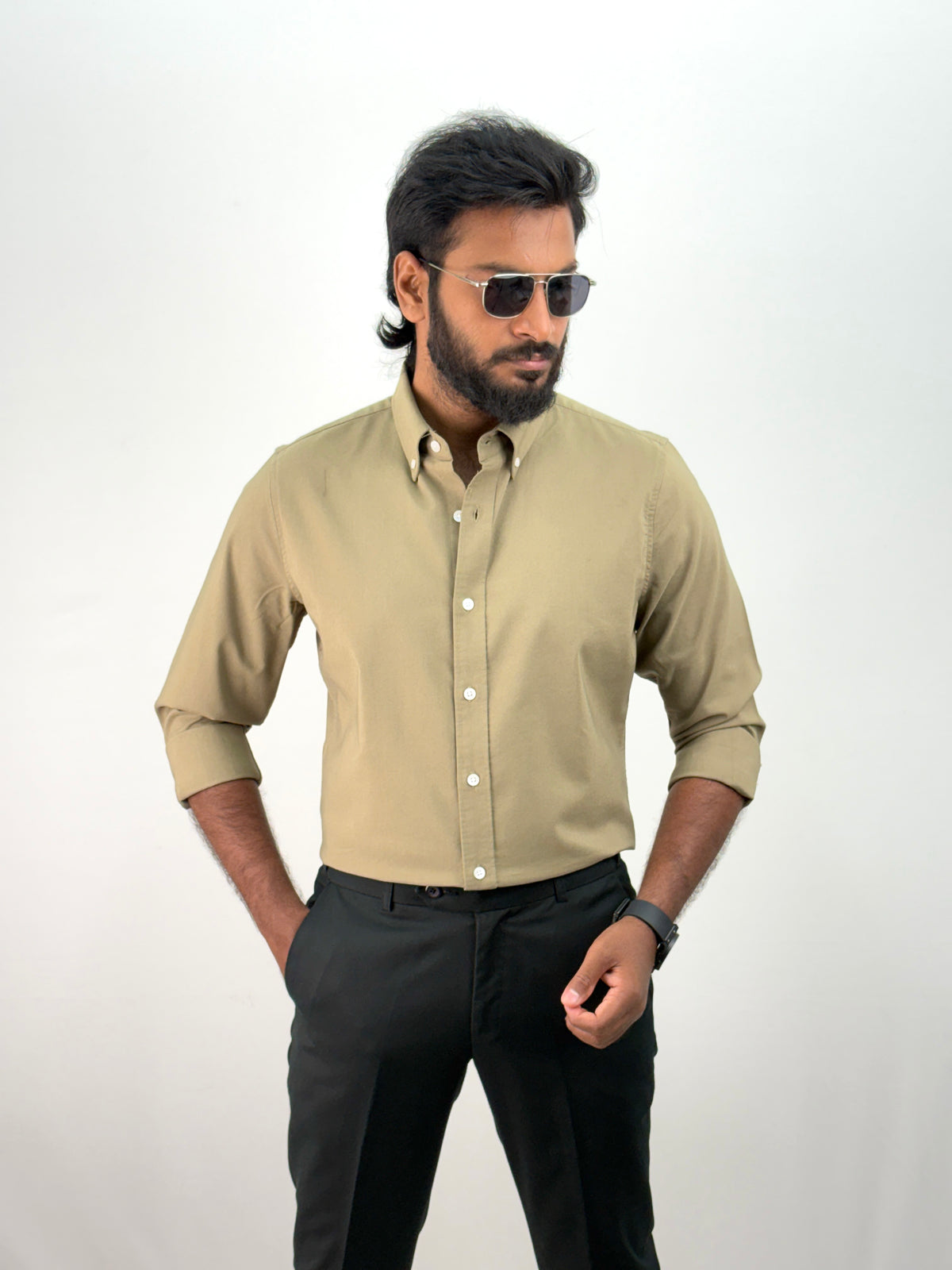 Olive Plain Oxford Shirt