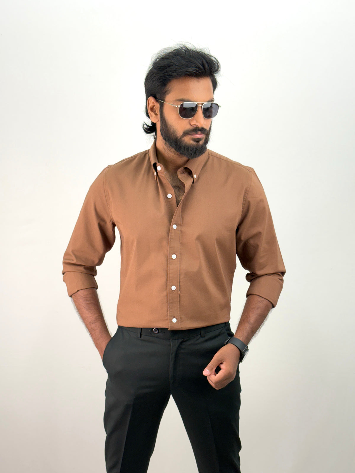 Brown Plain Oxford Shirt