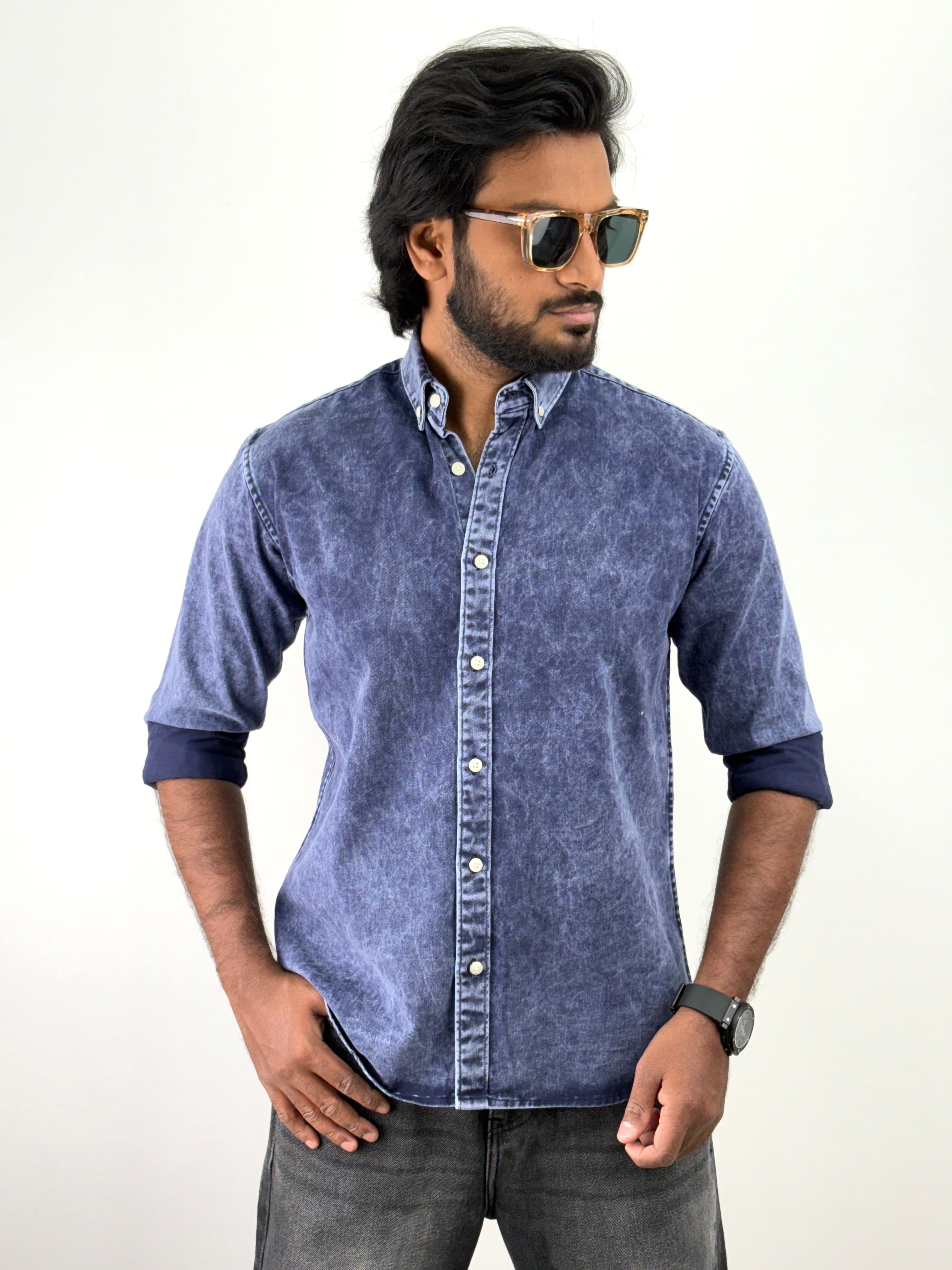 Blue Acid Wash Denim Shirts