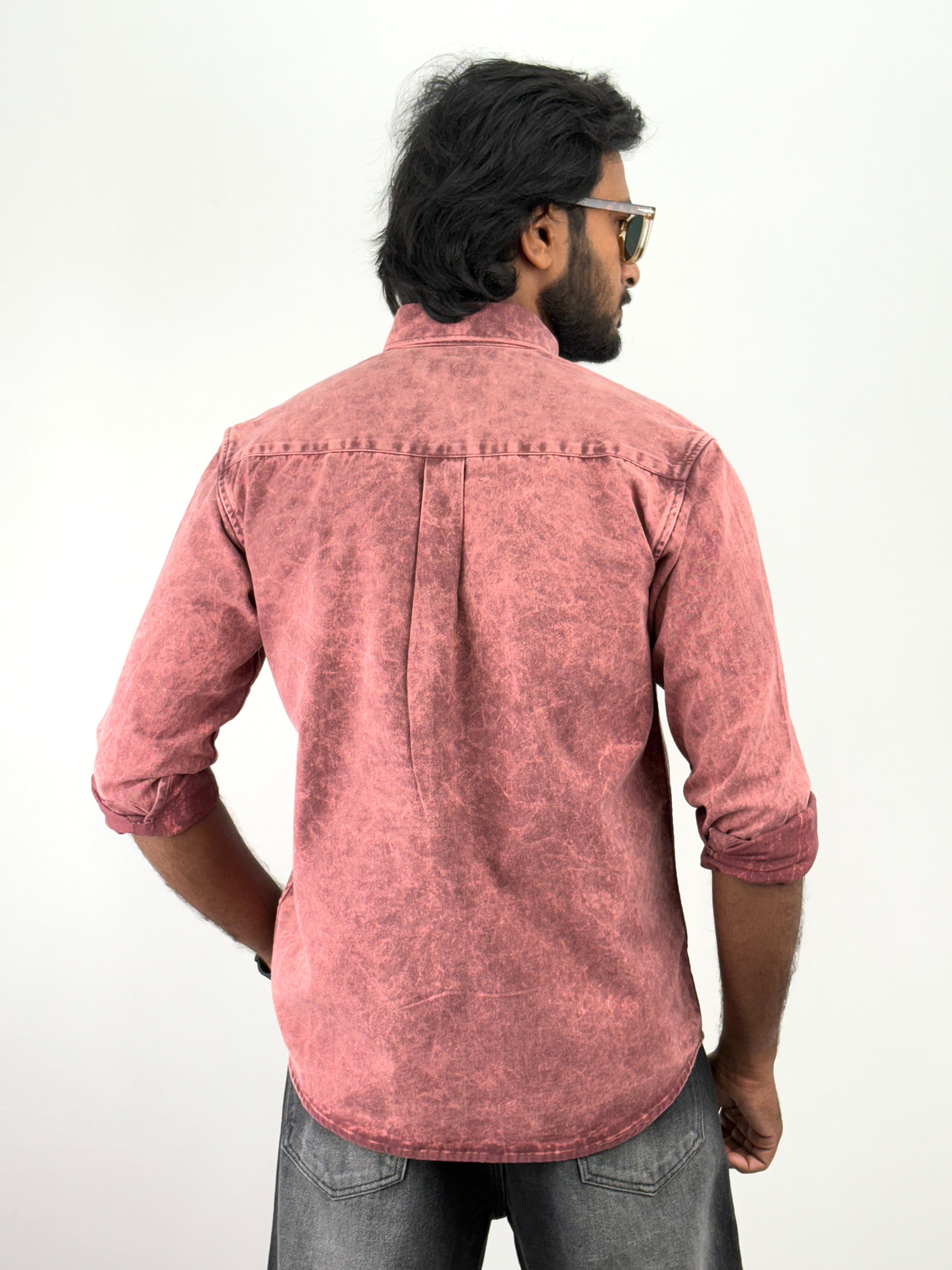 Red Acid Wash Denim Shirts