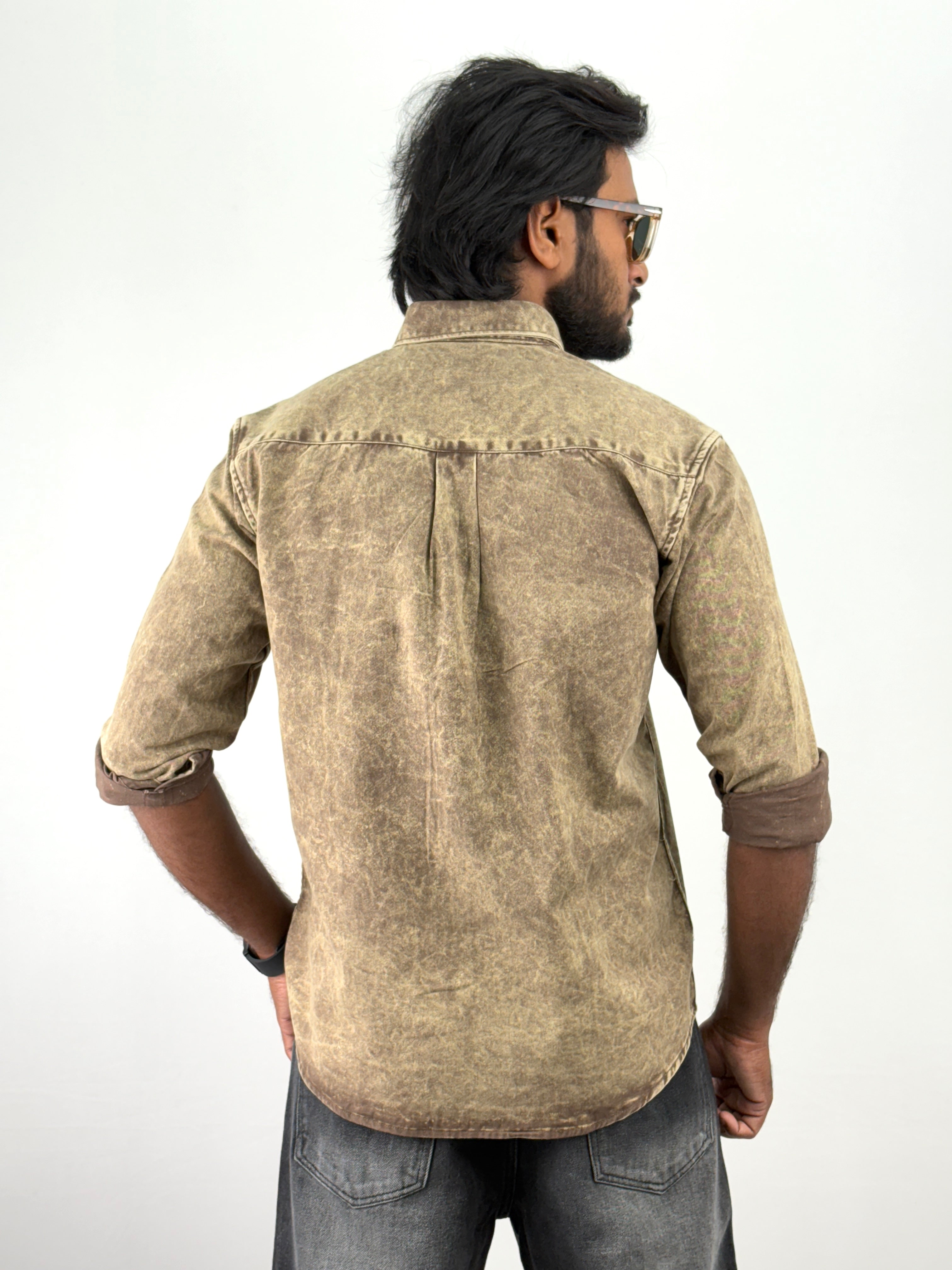 Brown Acid Wash Denim Shirts
