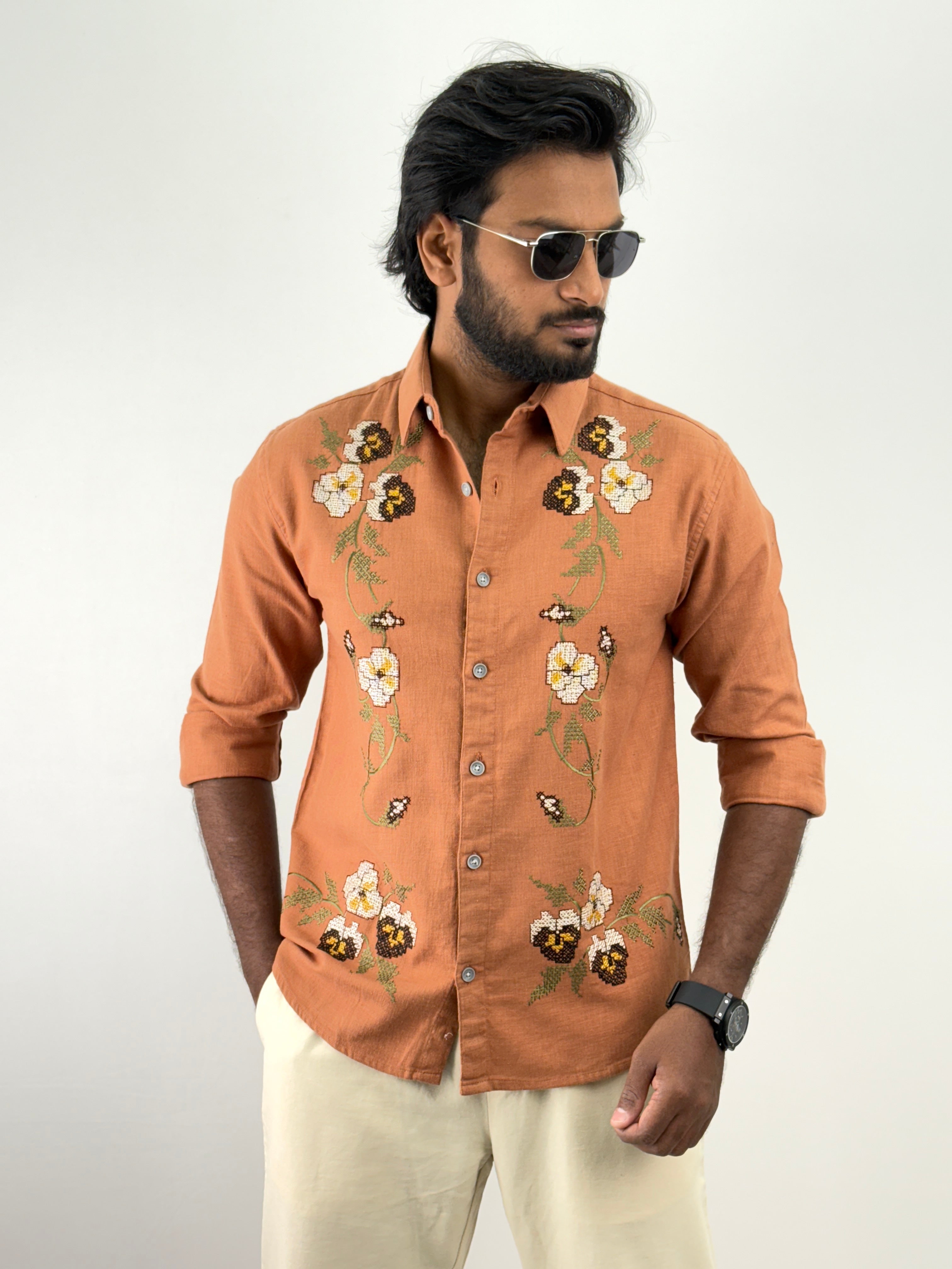 Rust Embroidery Shirt