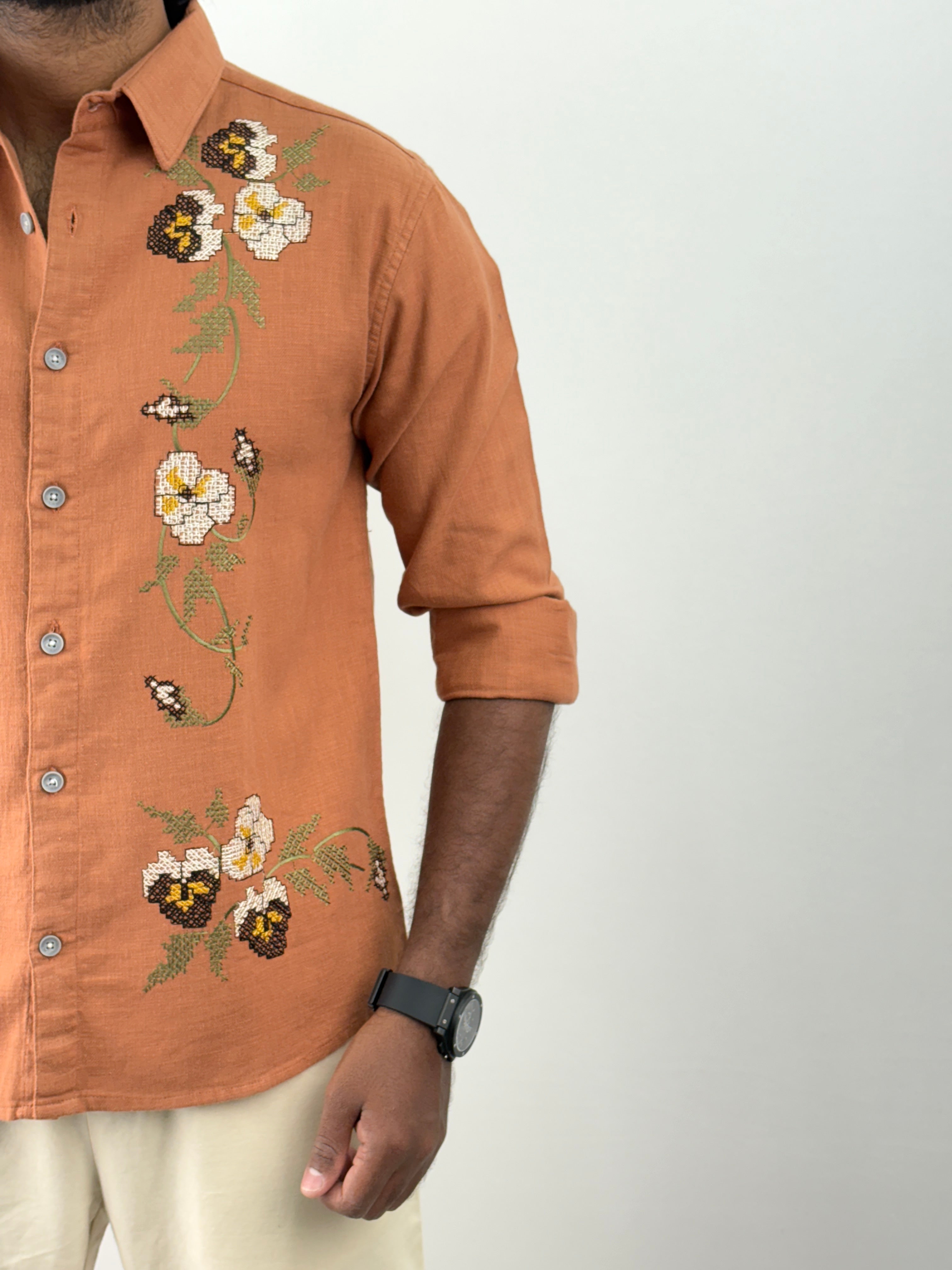 Rust Embroidery Shirt