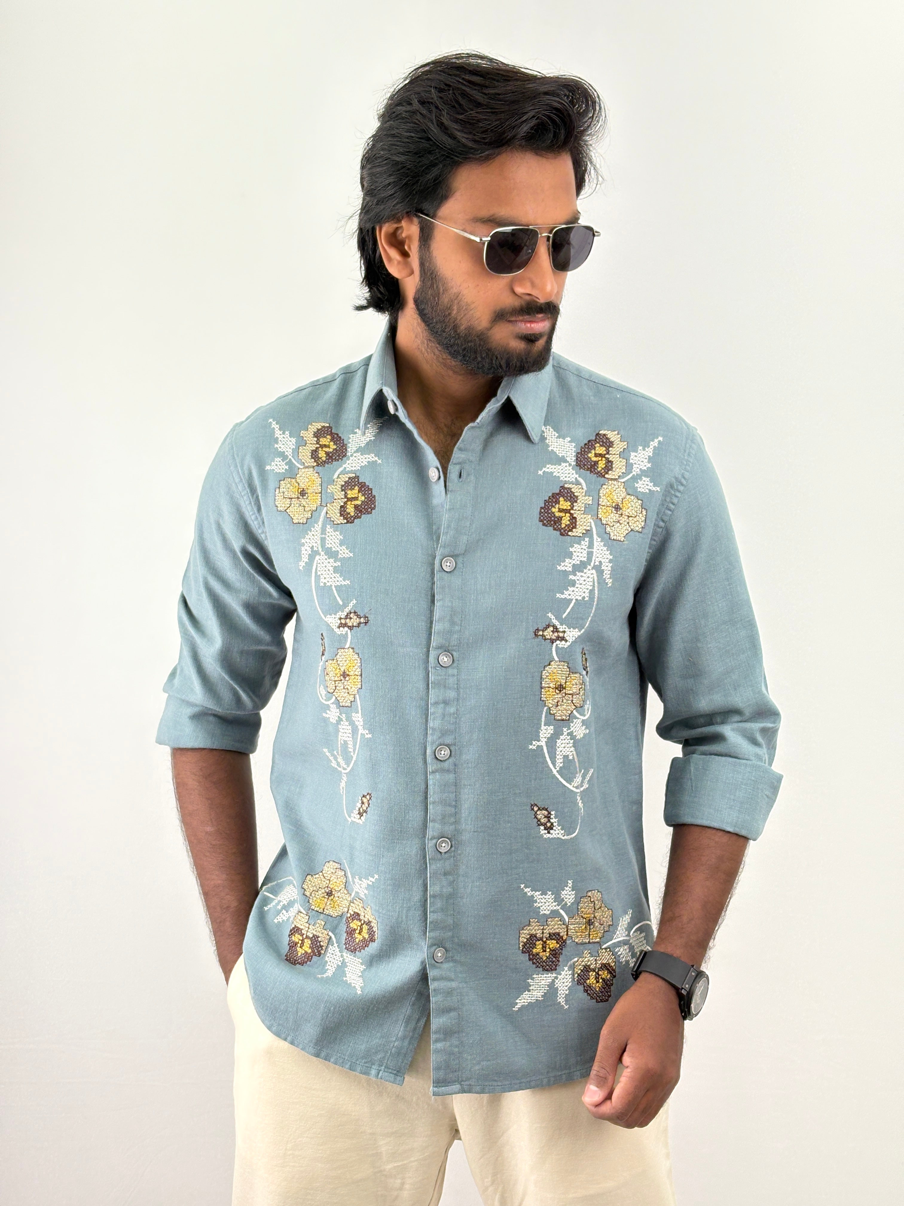 Aqua Green Embroidery Shirt