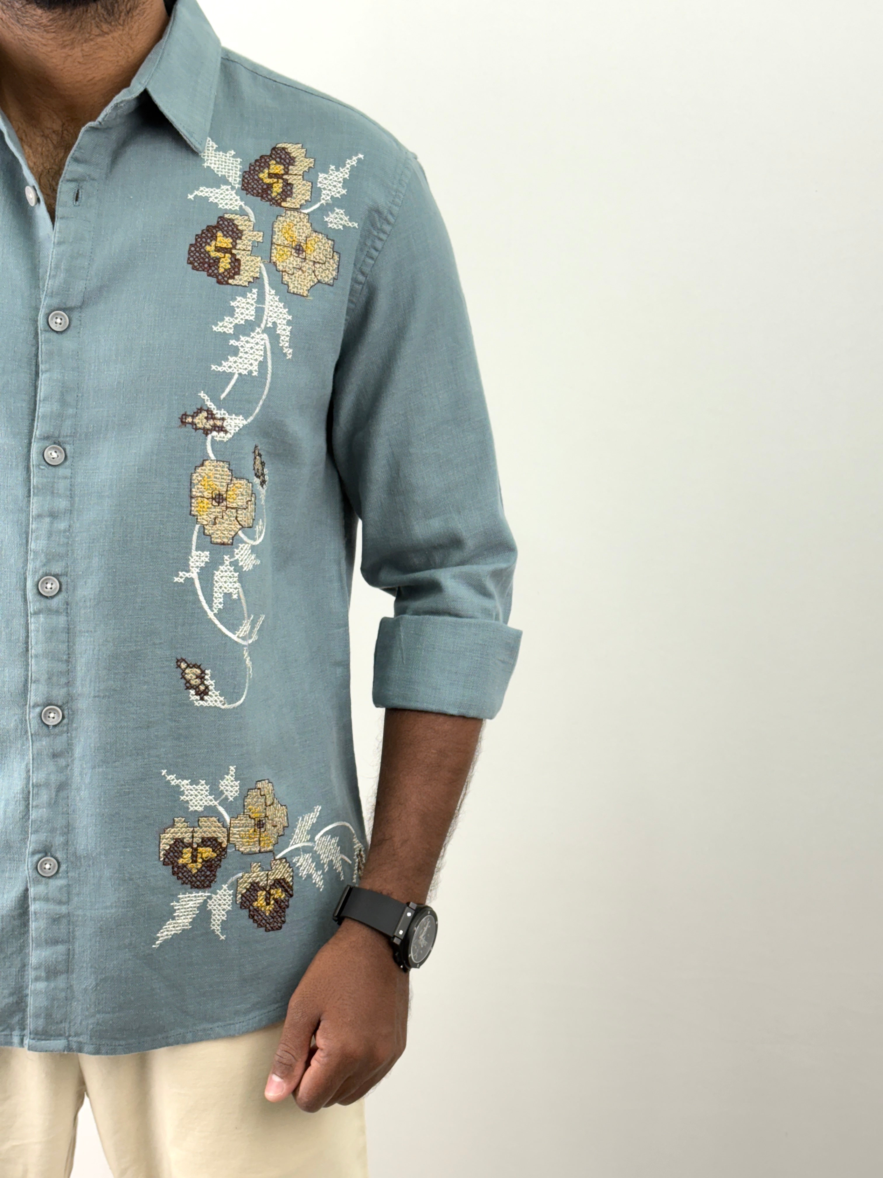 Aqua Green Embroidery Shirt