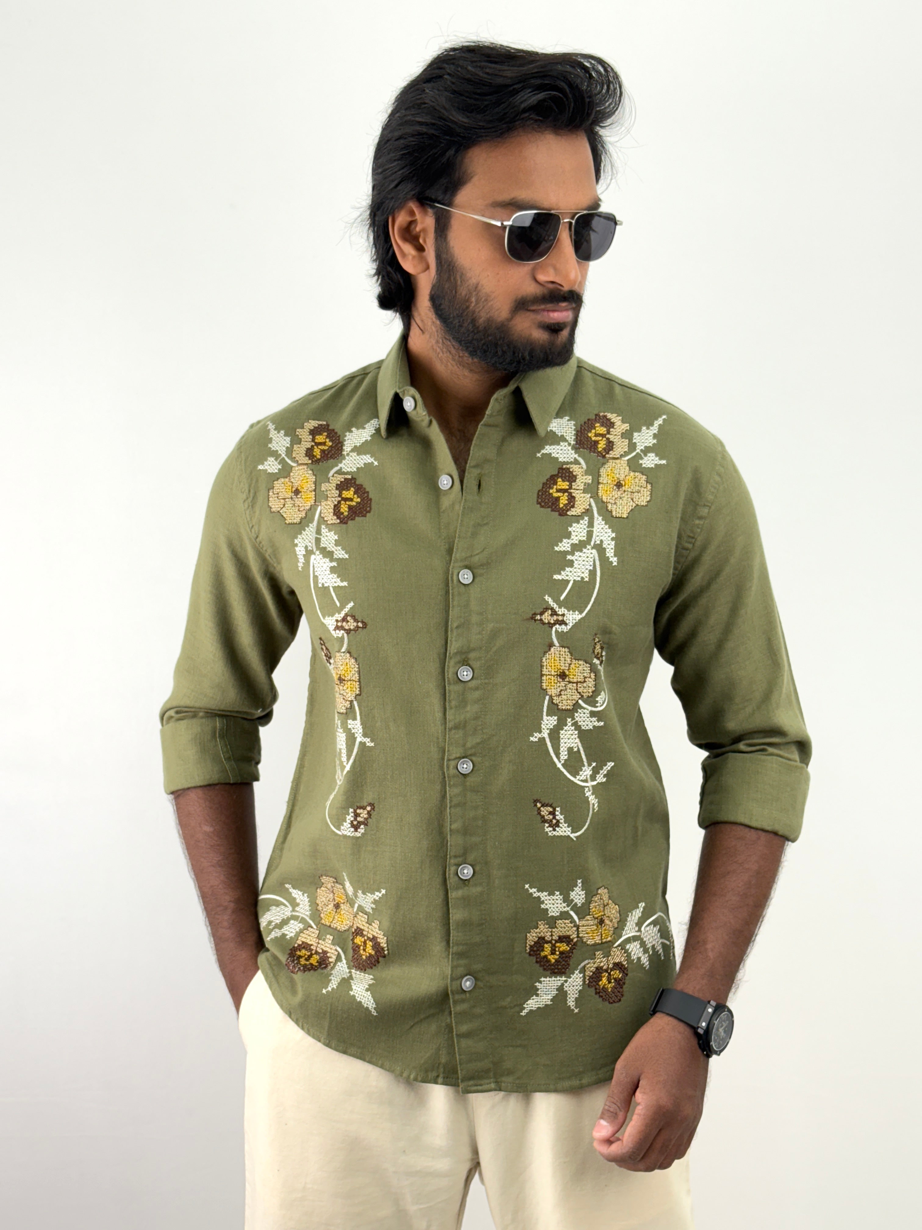 Olive Embroidery Shirt