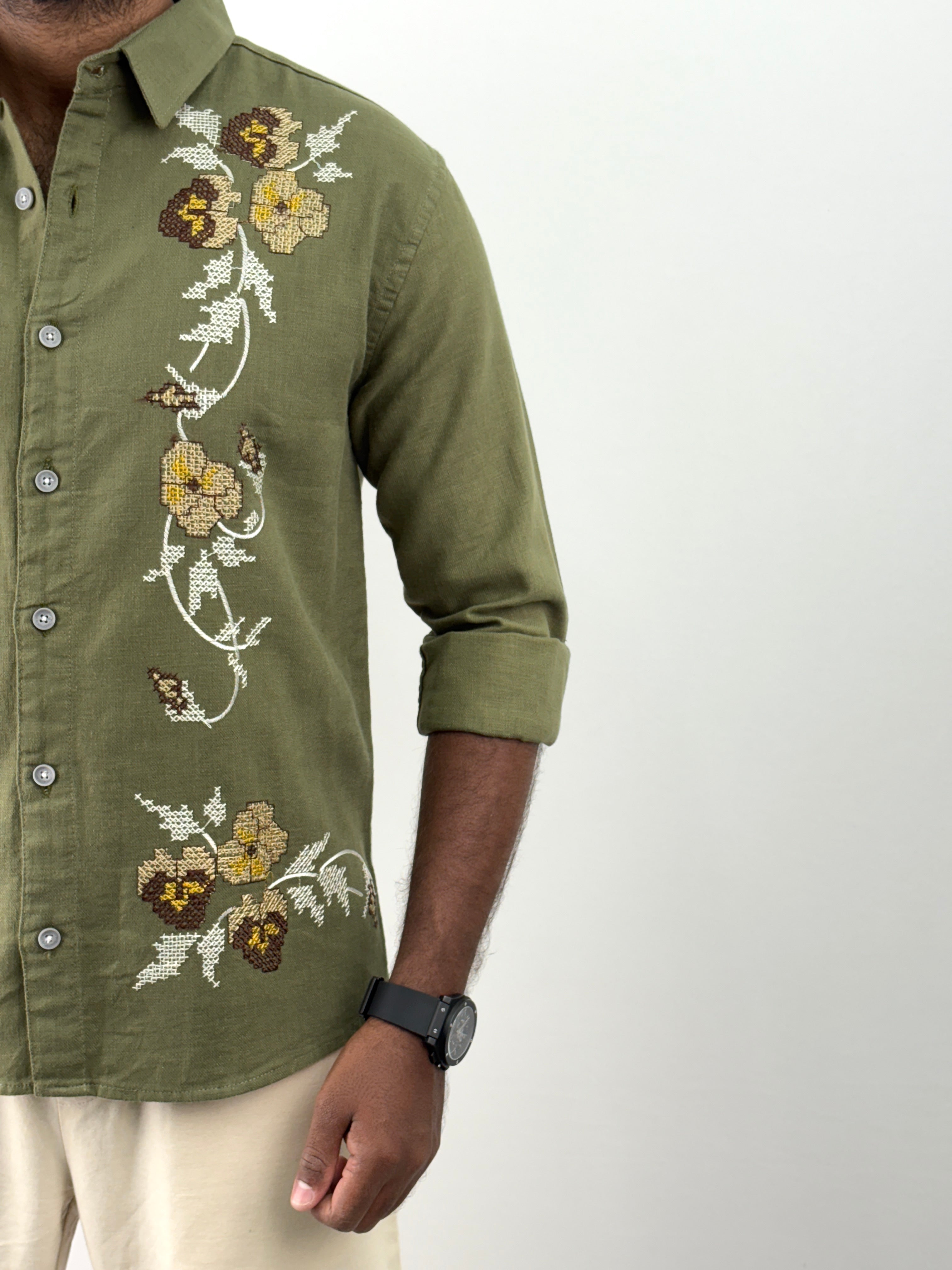Olive Embroidery Shirt