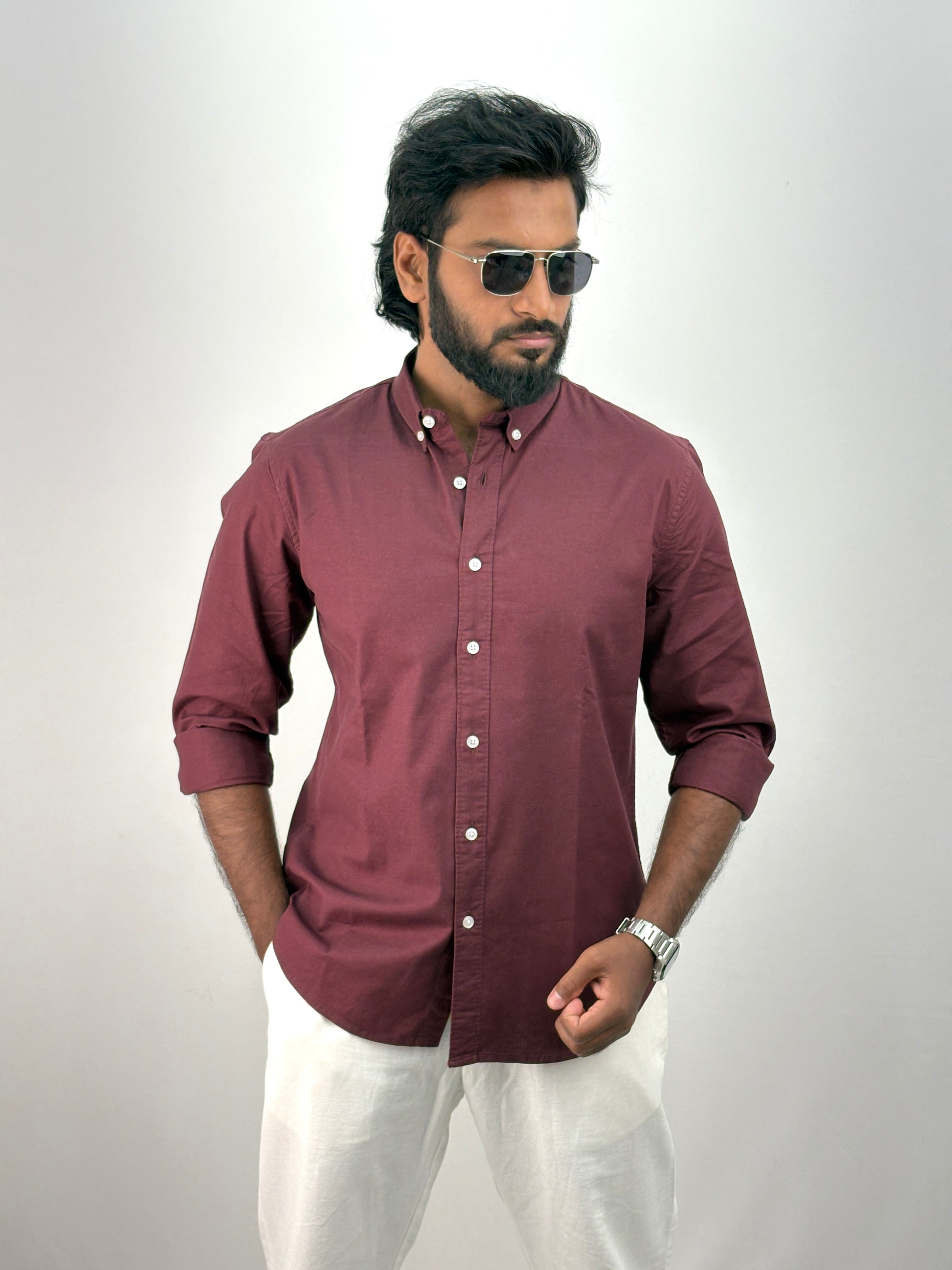 Maroon Elbow Patch Shirt 1