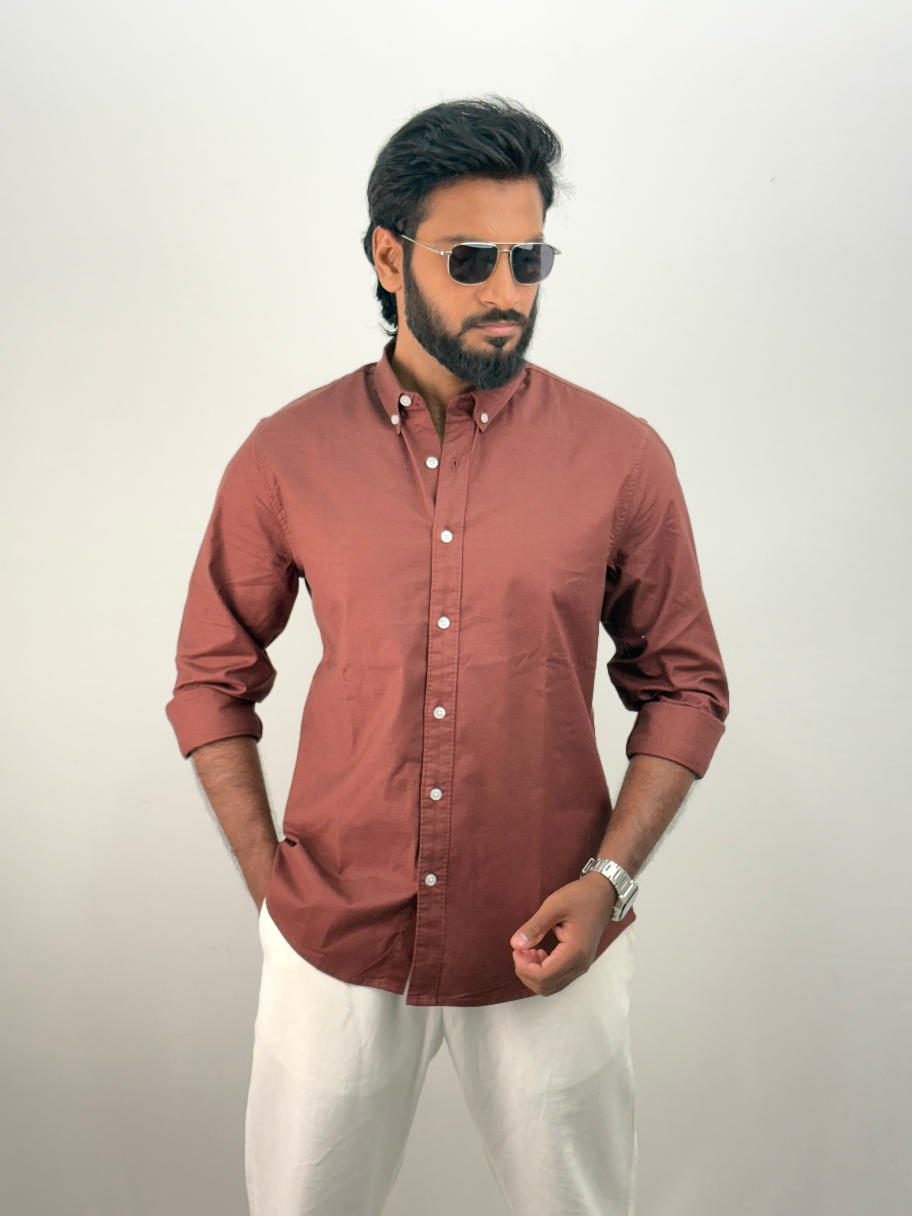 Brick Red Elbow Patch Shirt 1