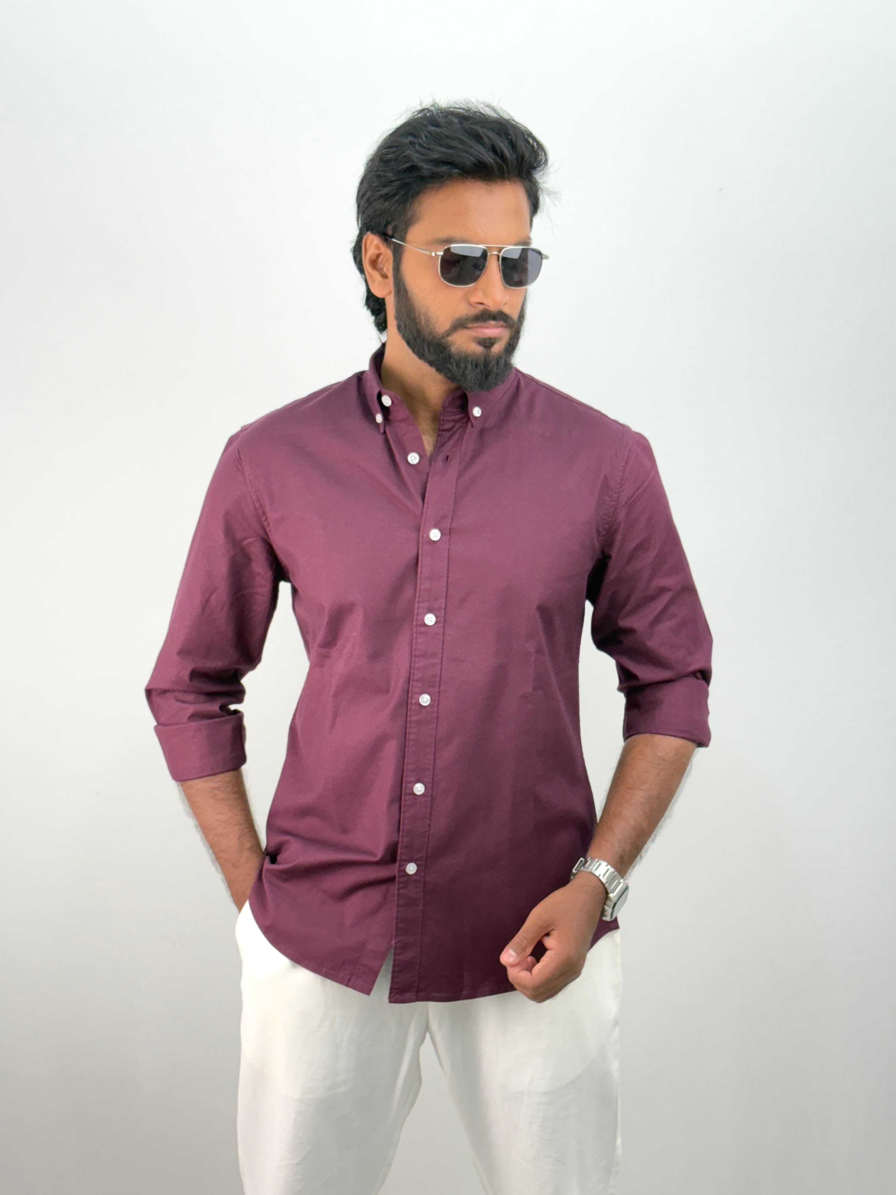 Wine Elbow Patch Shirt 1