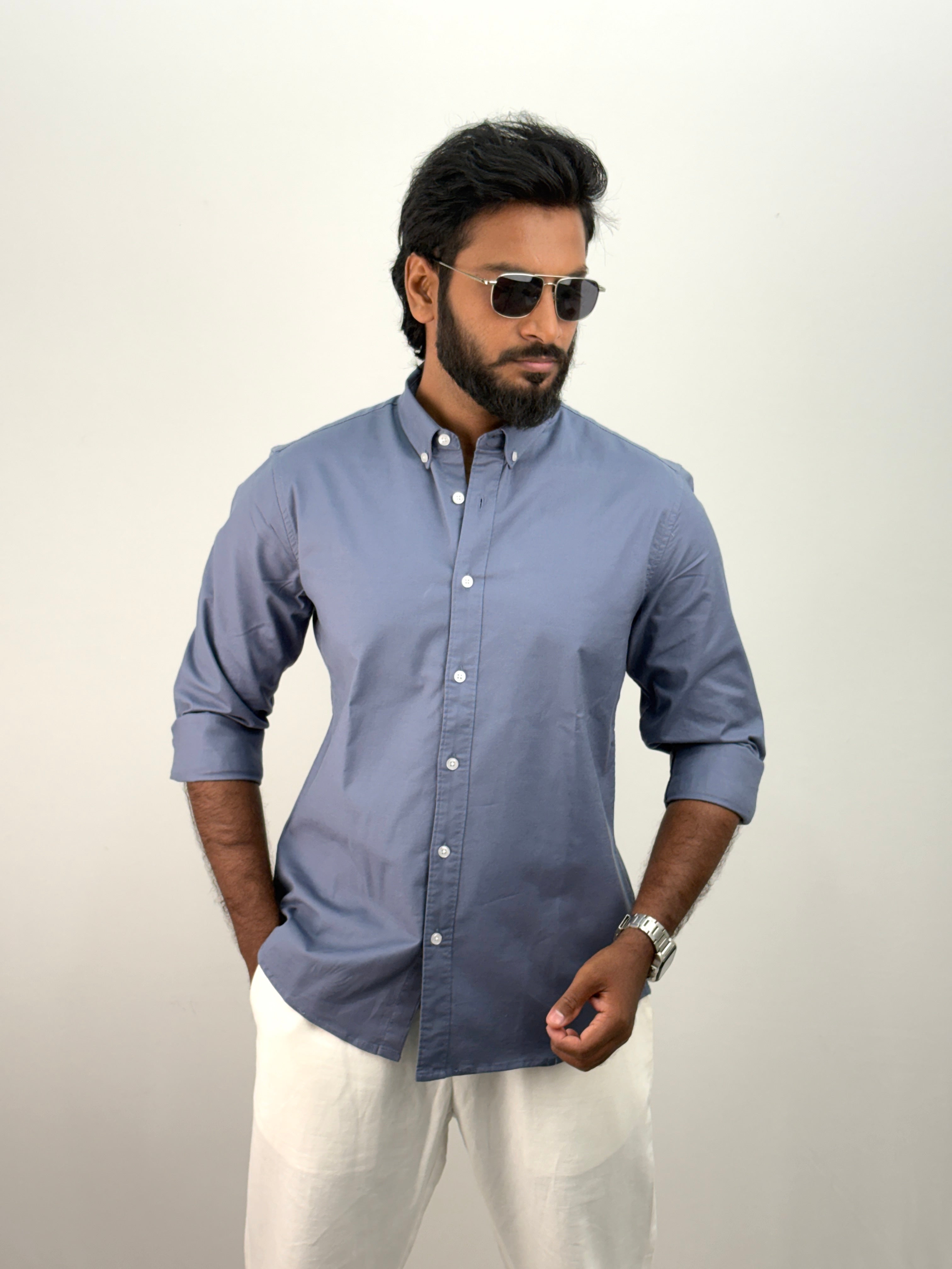 Blue Elbow Patch Shirt 1