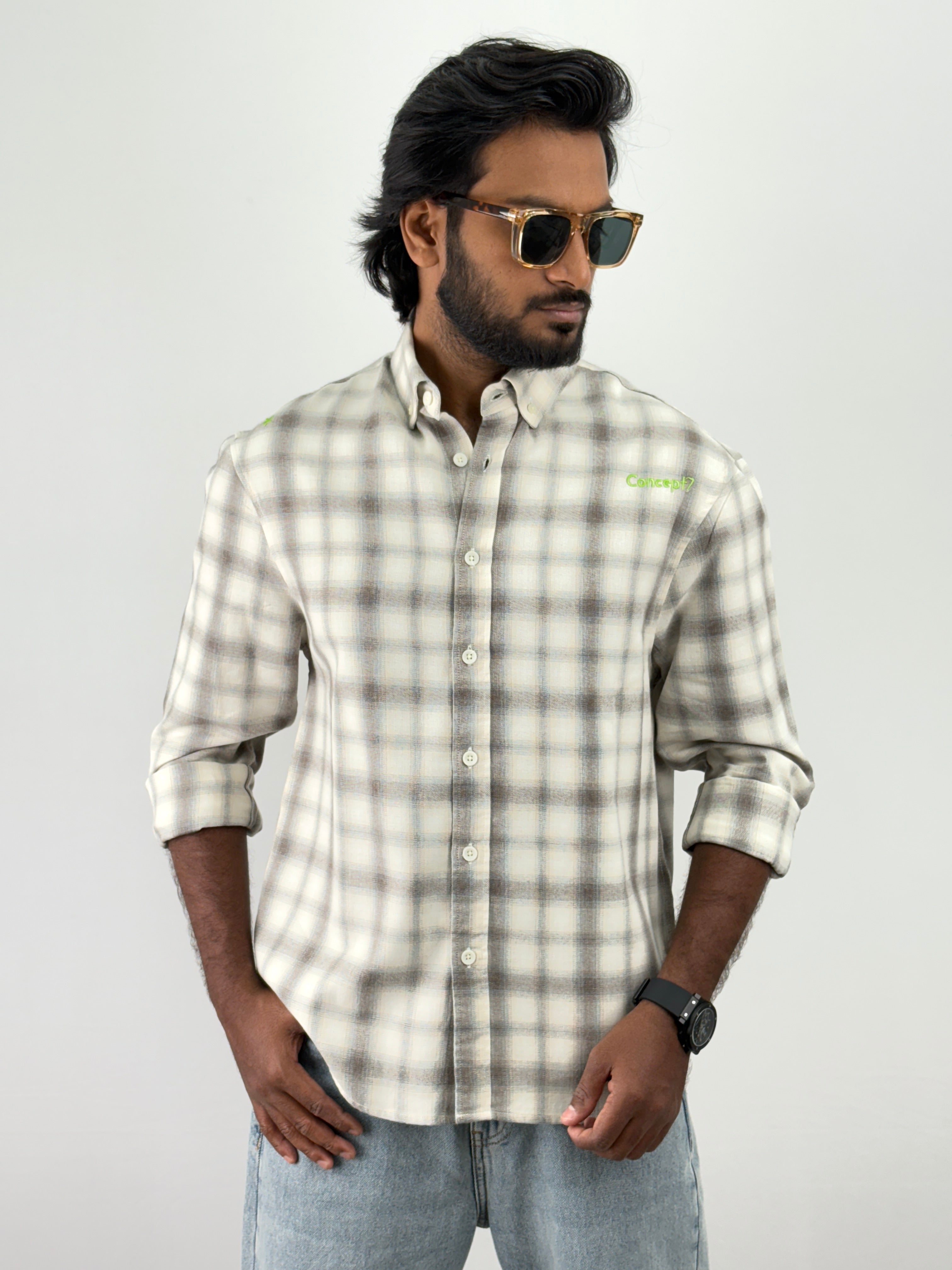 Beige Oversized Flannel Shirt