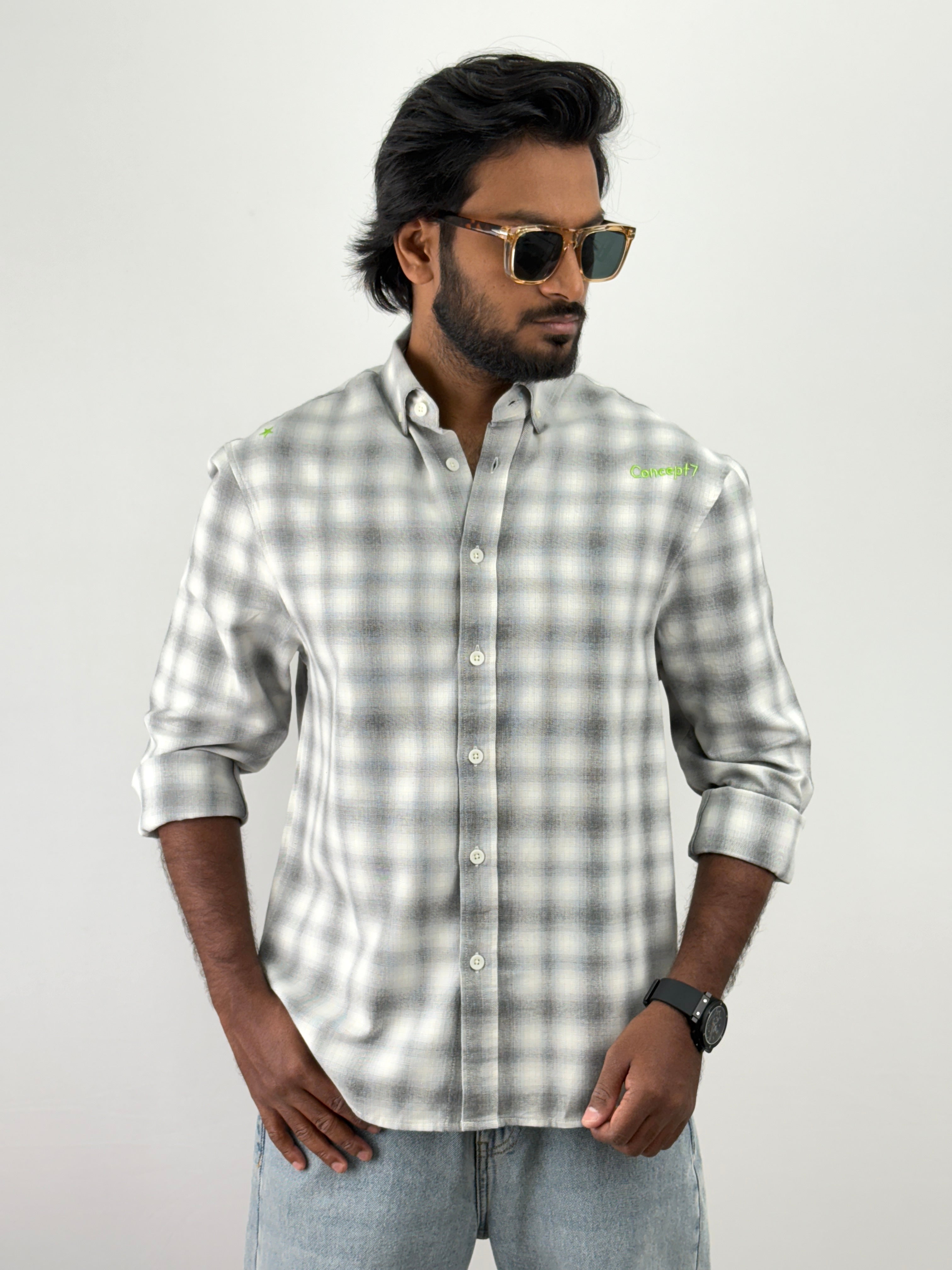 White Grey Oversized Flannel Shirt