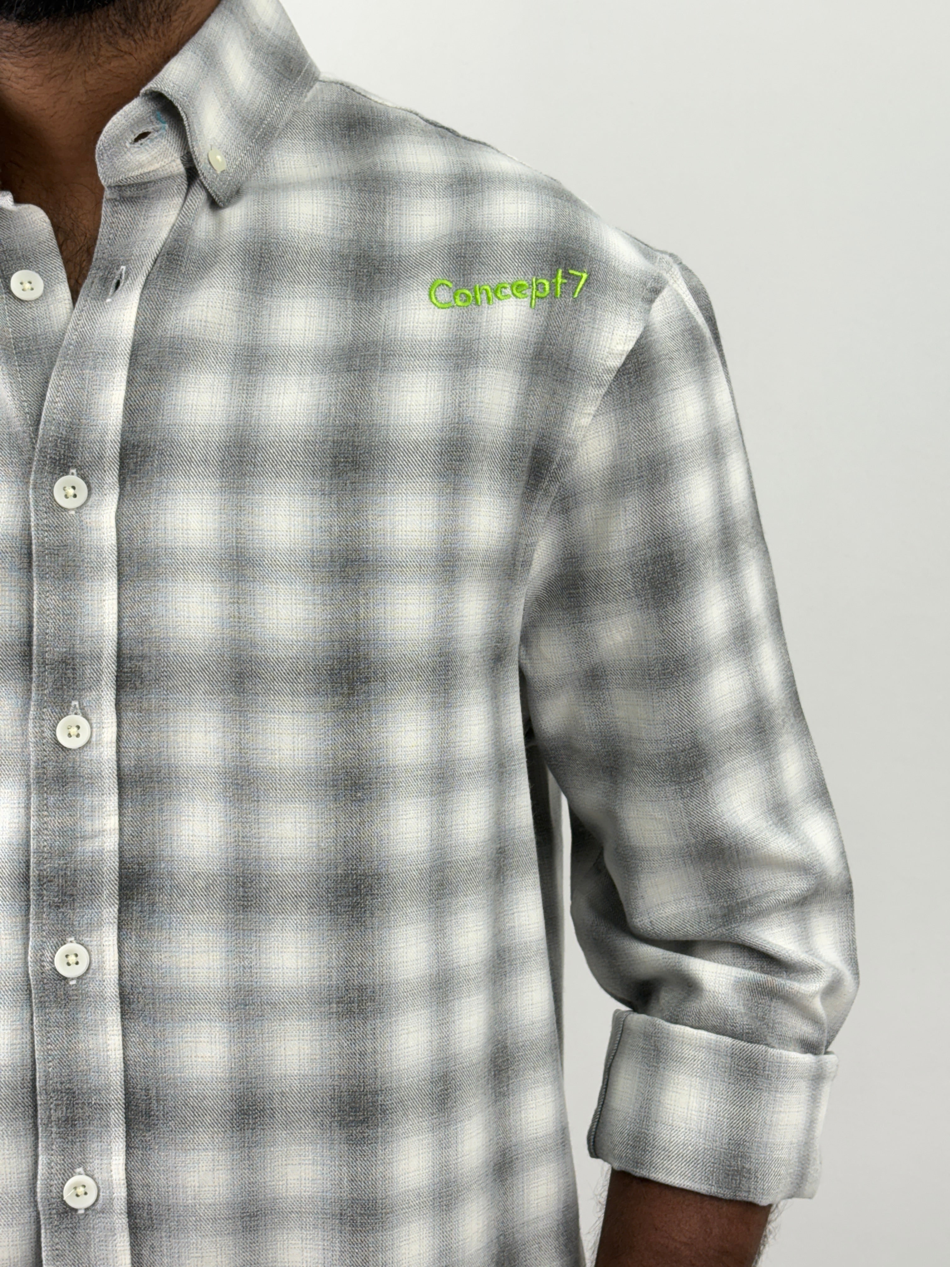 White Grey Oversized Flannel Shirt