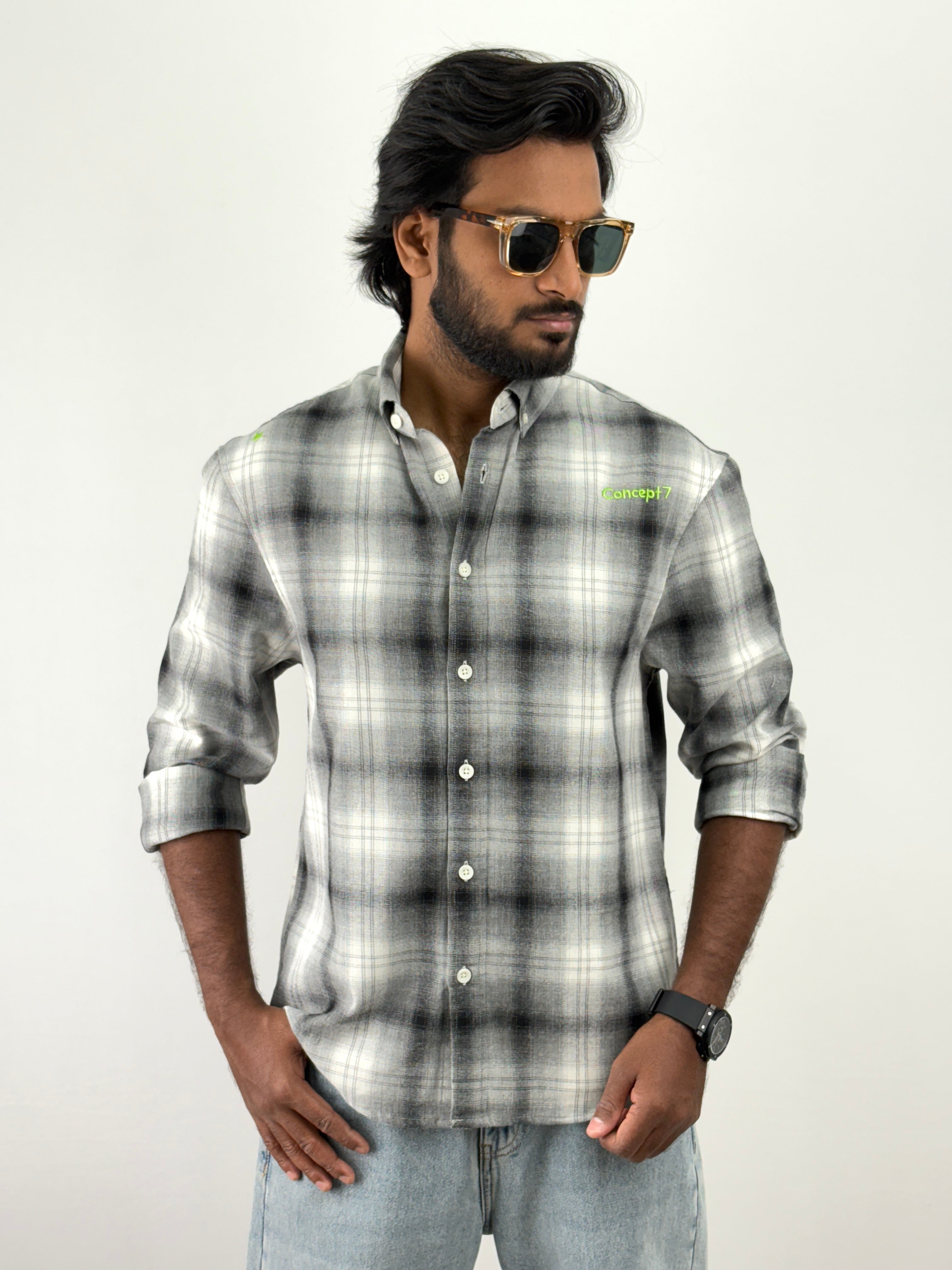 Black Grey Oversized Flannel Shirt