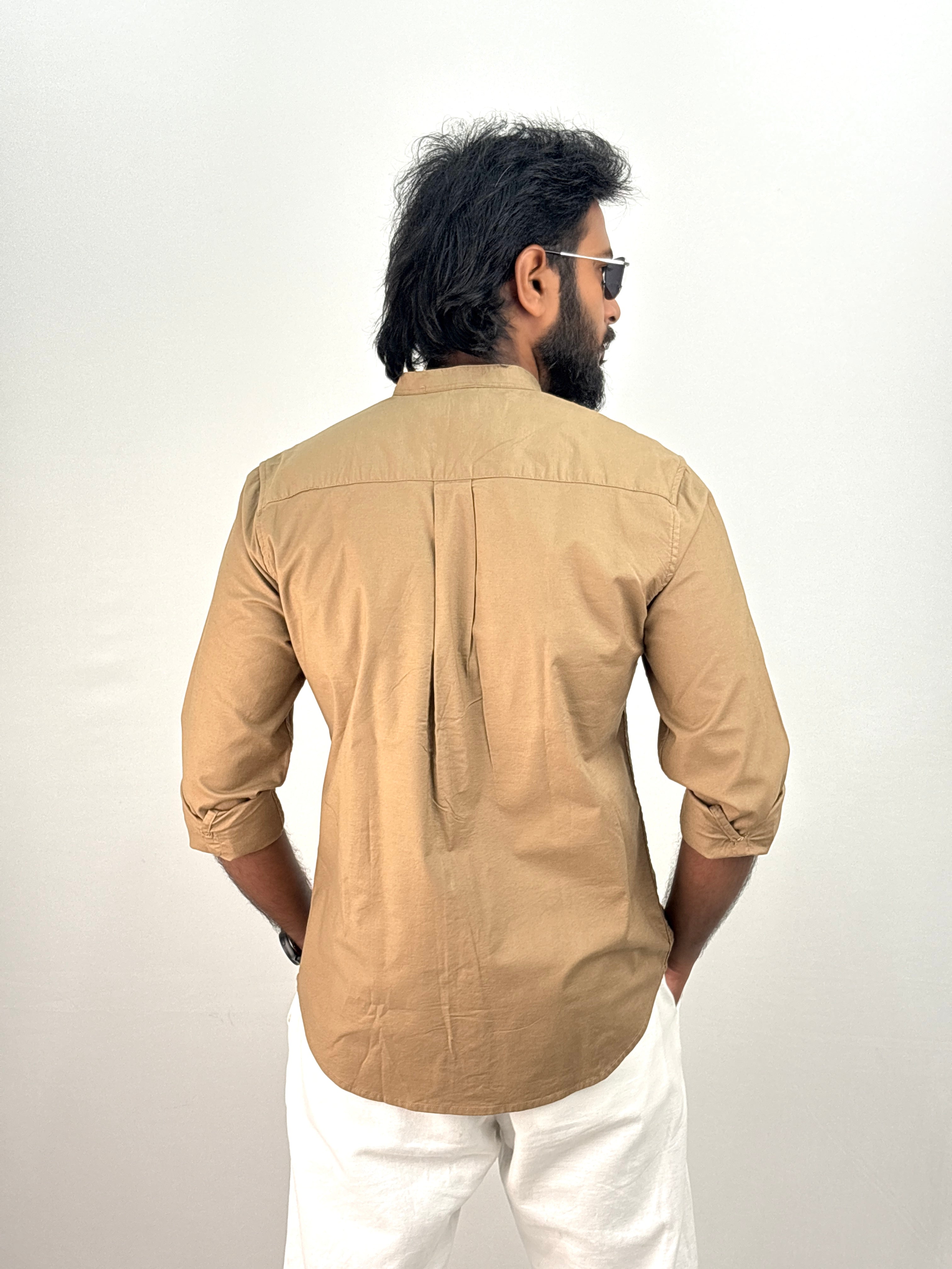 Khaki Mandarin Collar Shirt