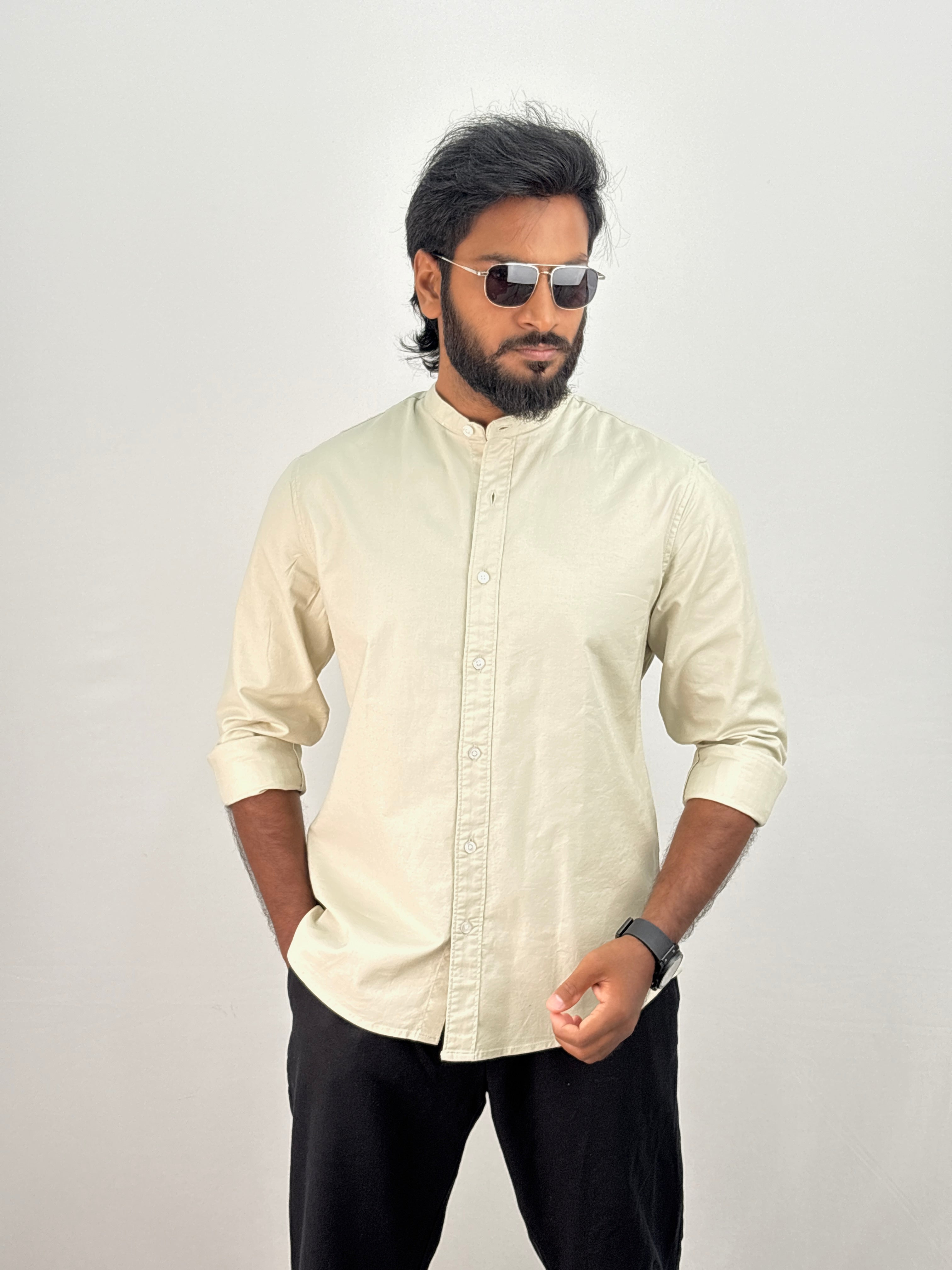Grey Mandarin Collar Shirt