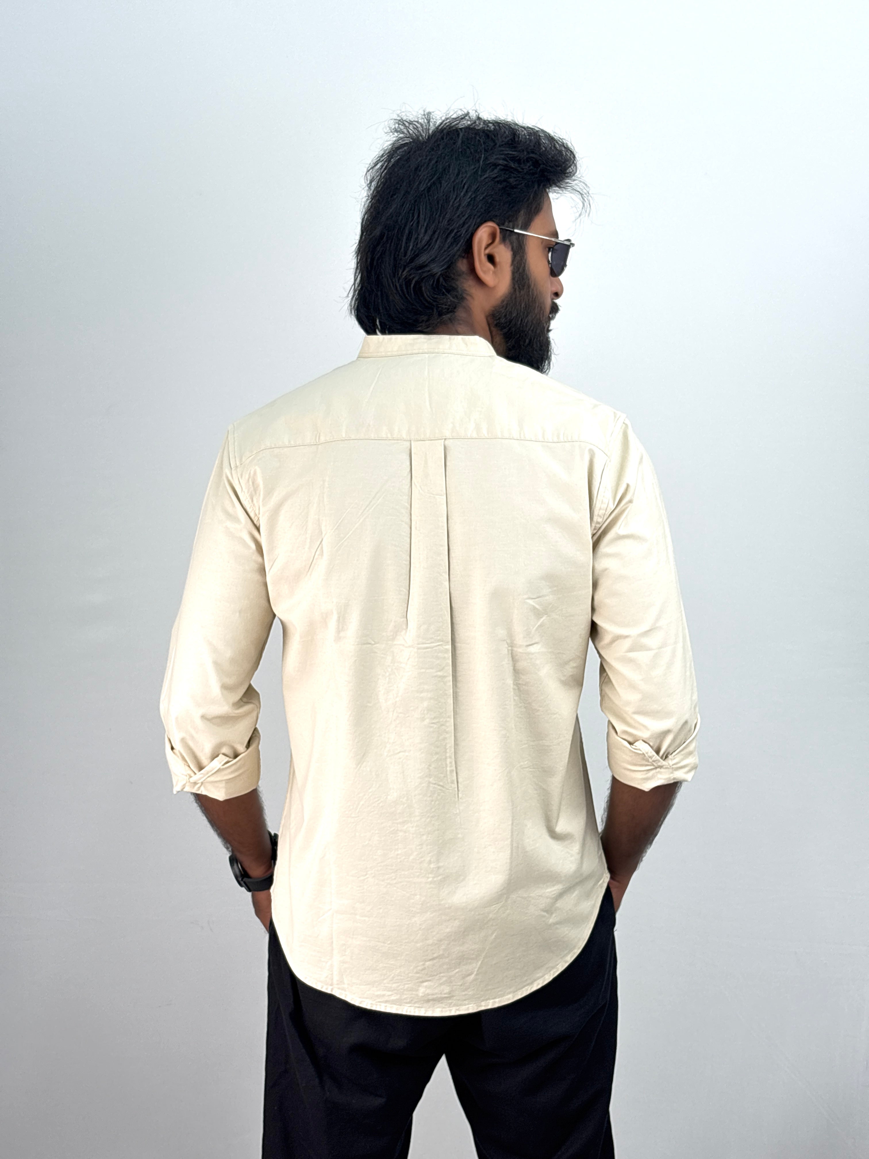 Beige Mandarin Collar Shirt