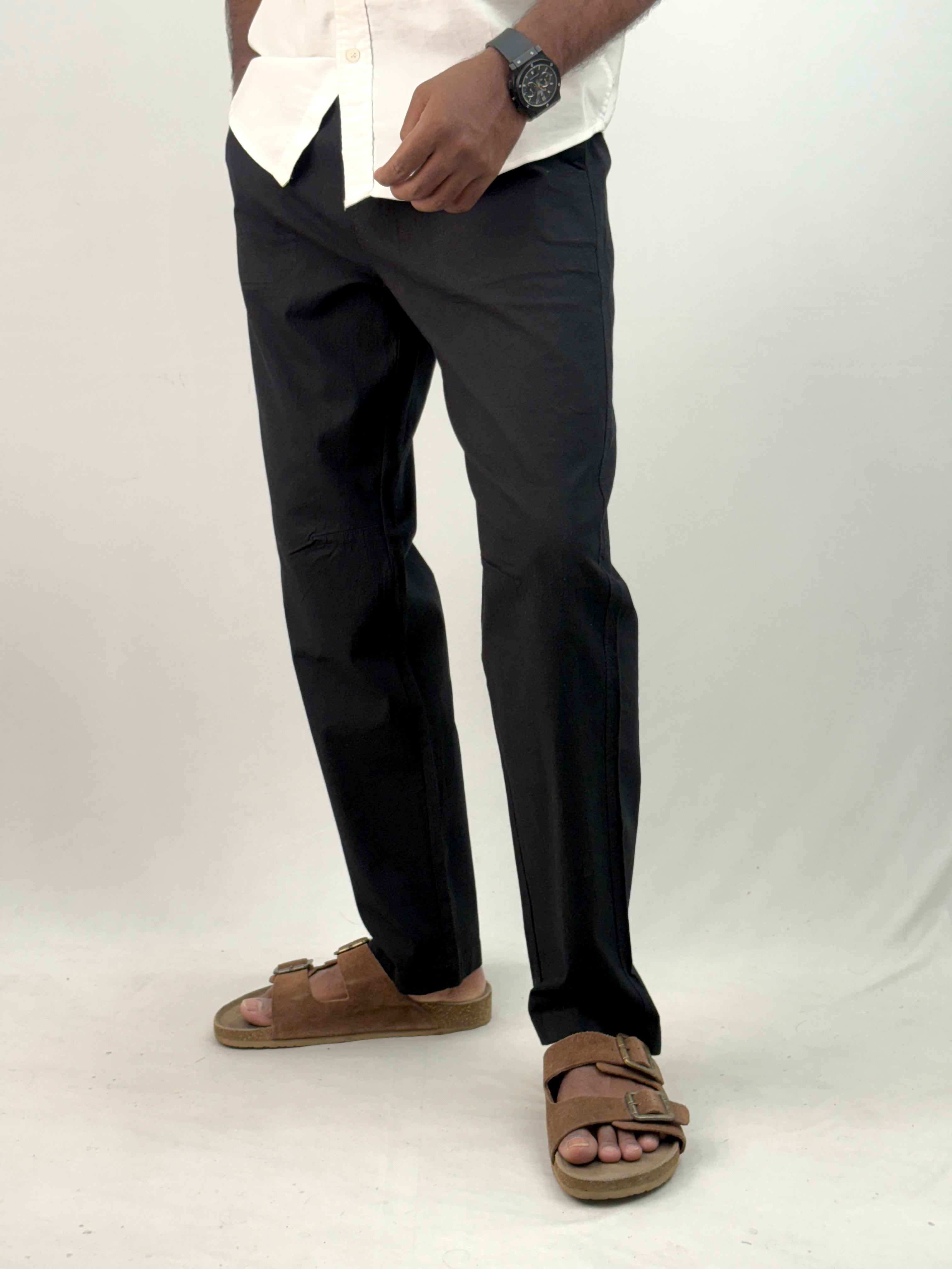 Black Relaxed Fit Linen Pant 6