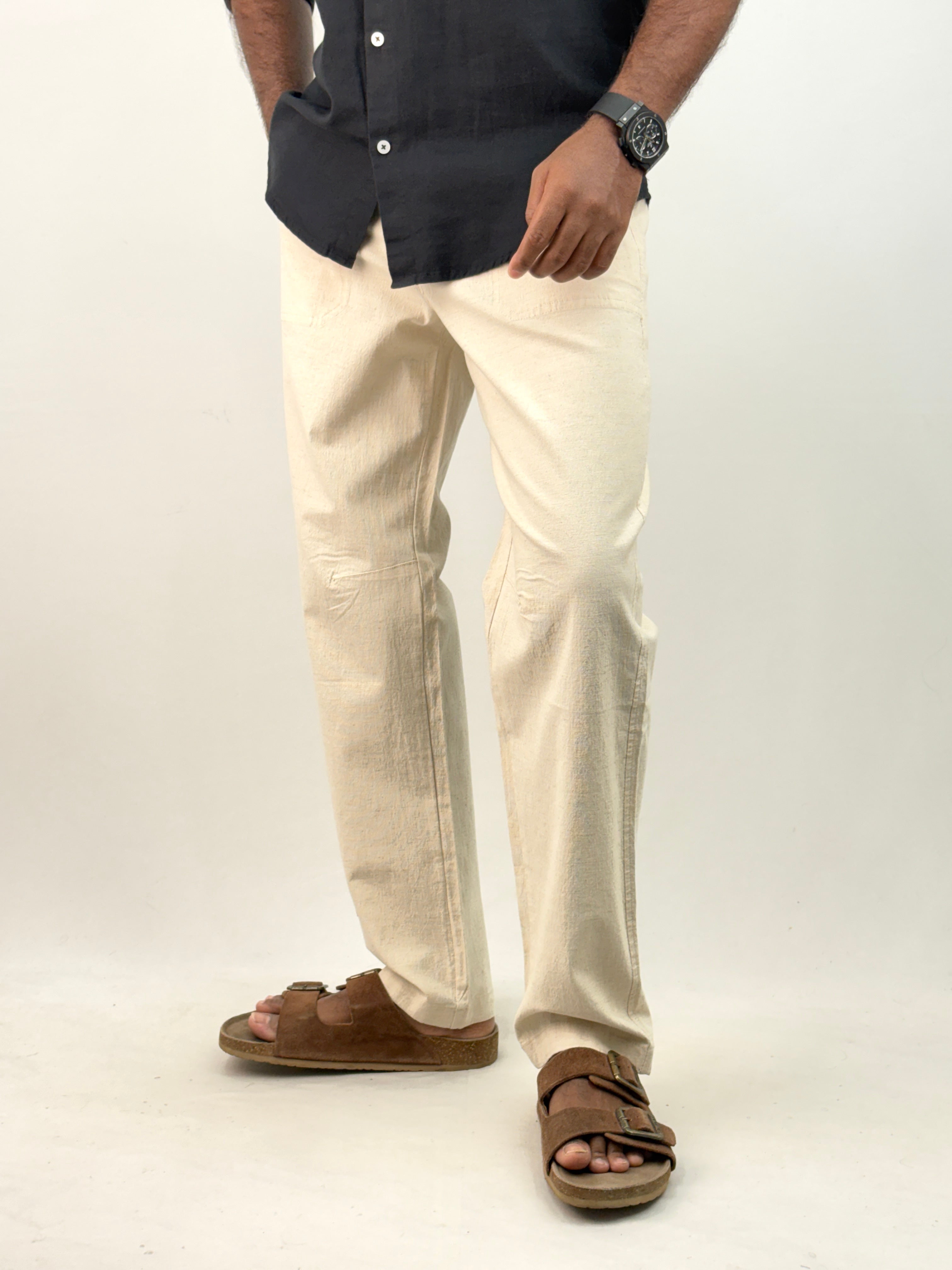 Cream Relaxed Fit Linen Pant 6