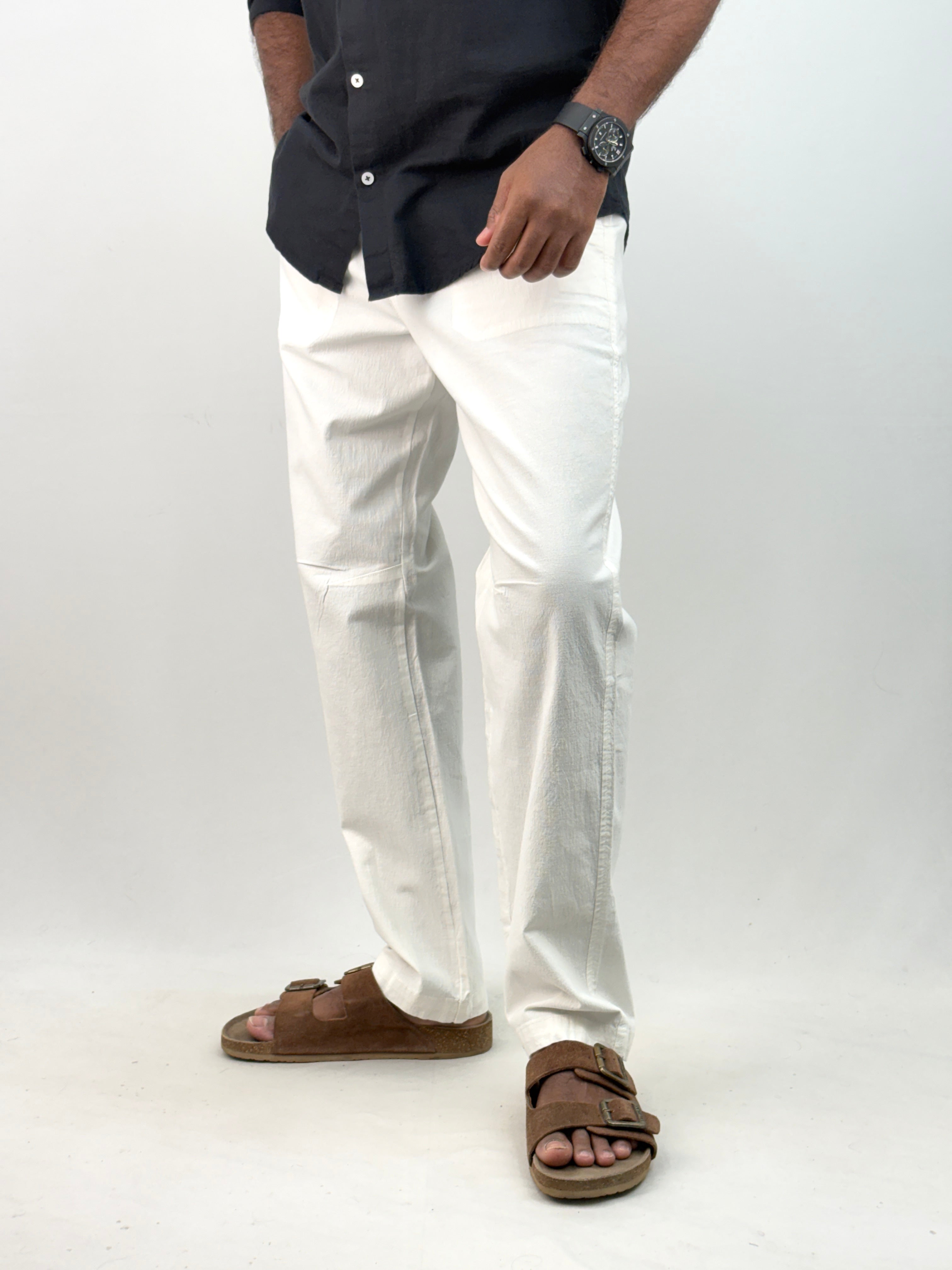 White Relaxed Fit Linen Pant 6