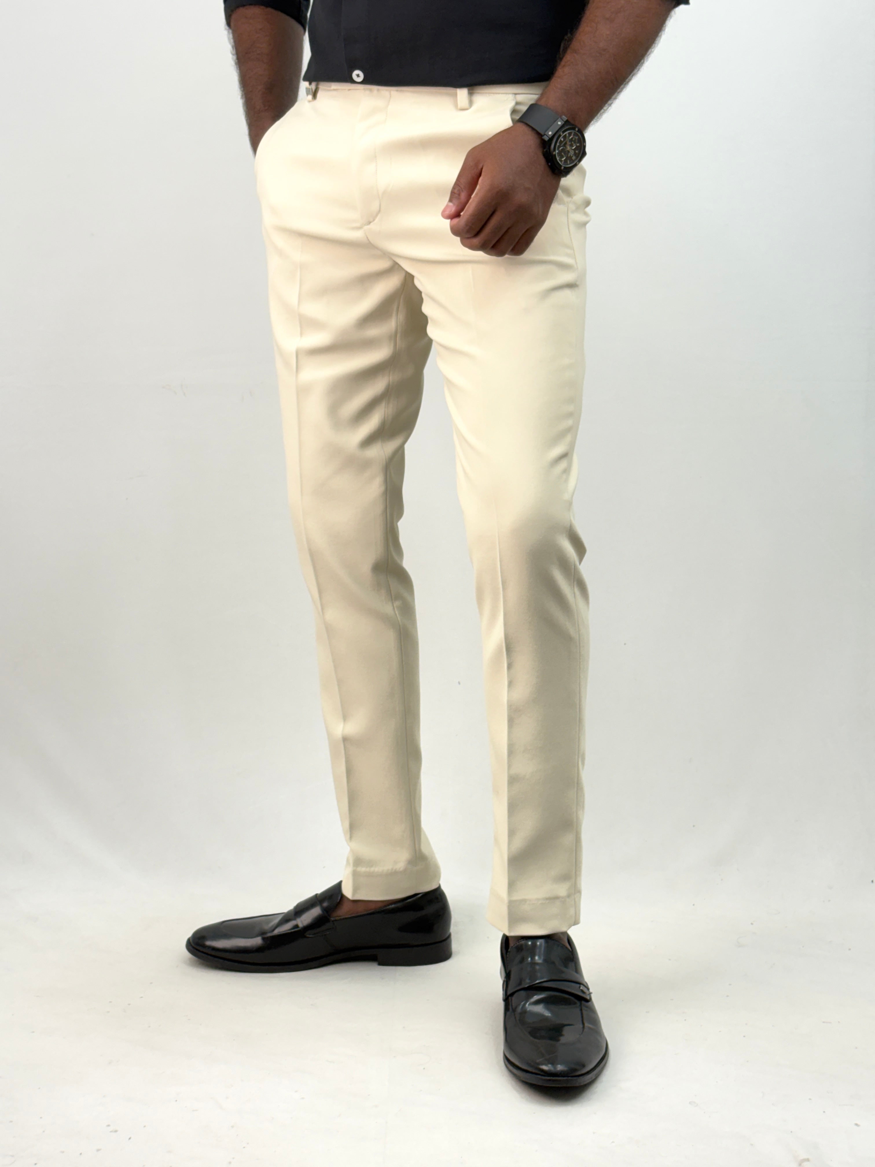 Cream Ankle Fit Formal Pant