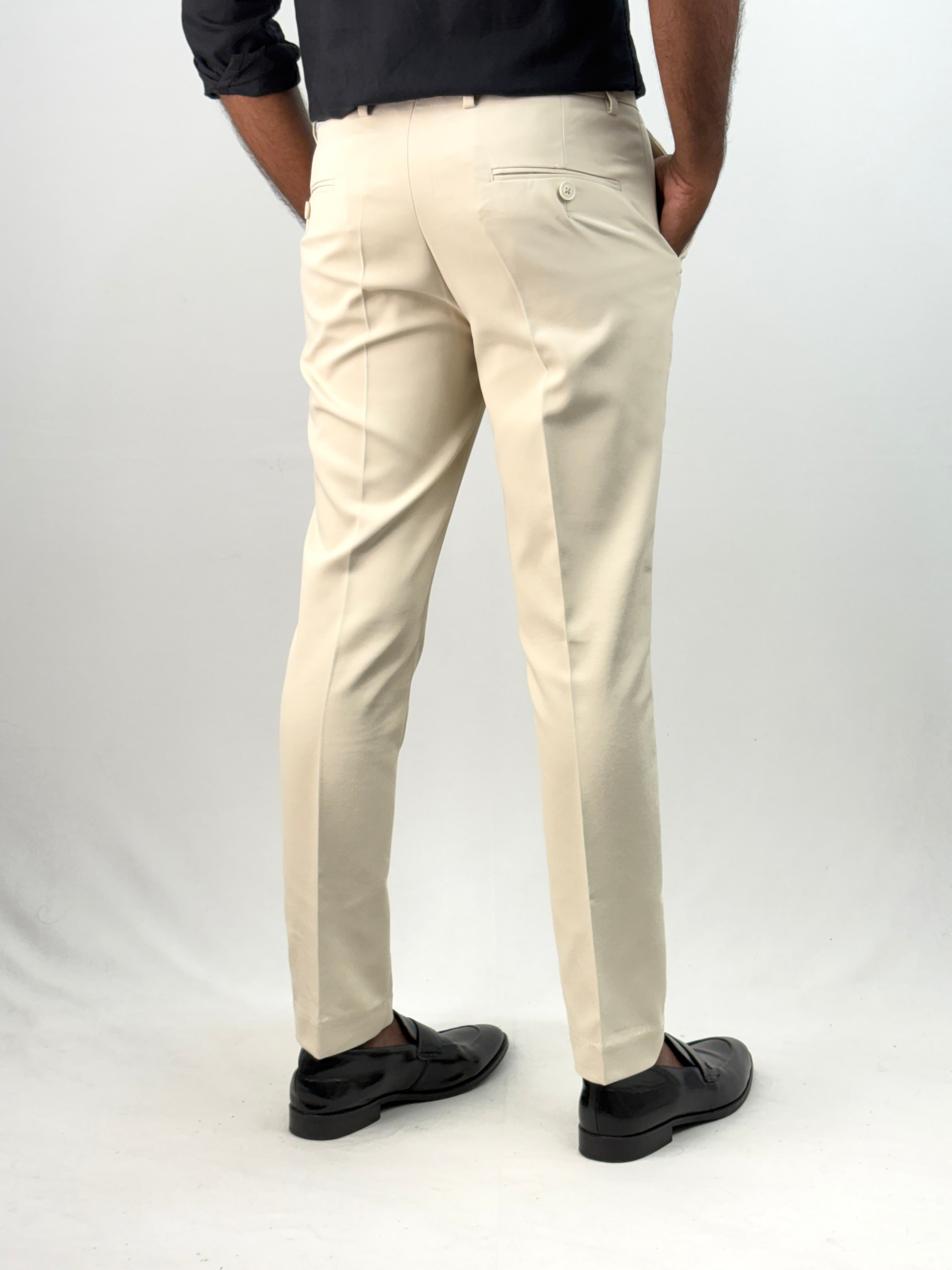Cream Ankle Fit Formal Pant