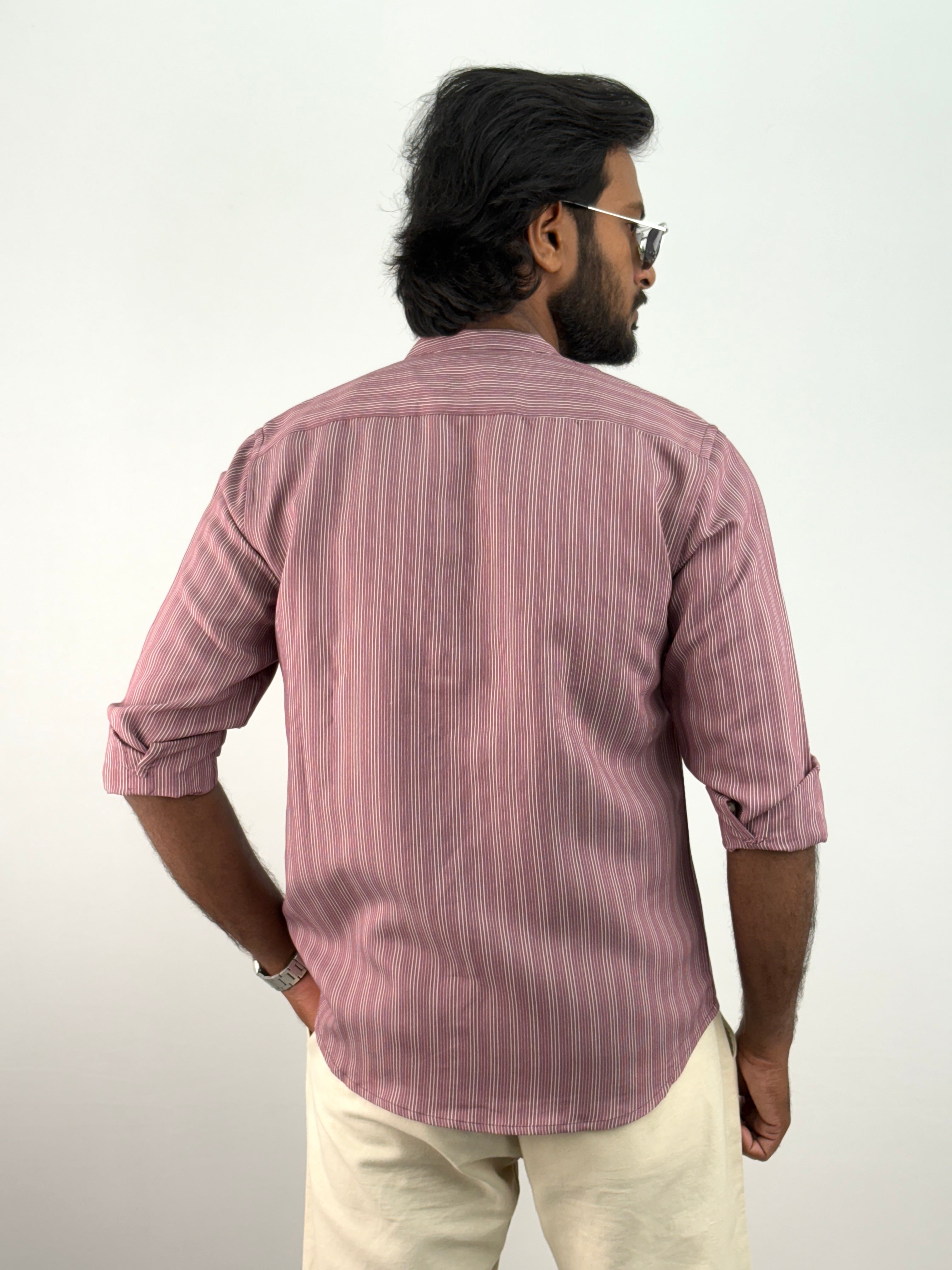 Cherry Mandarin Collar Stripe Shirt