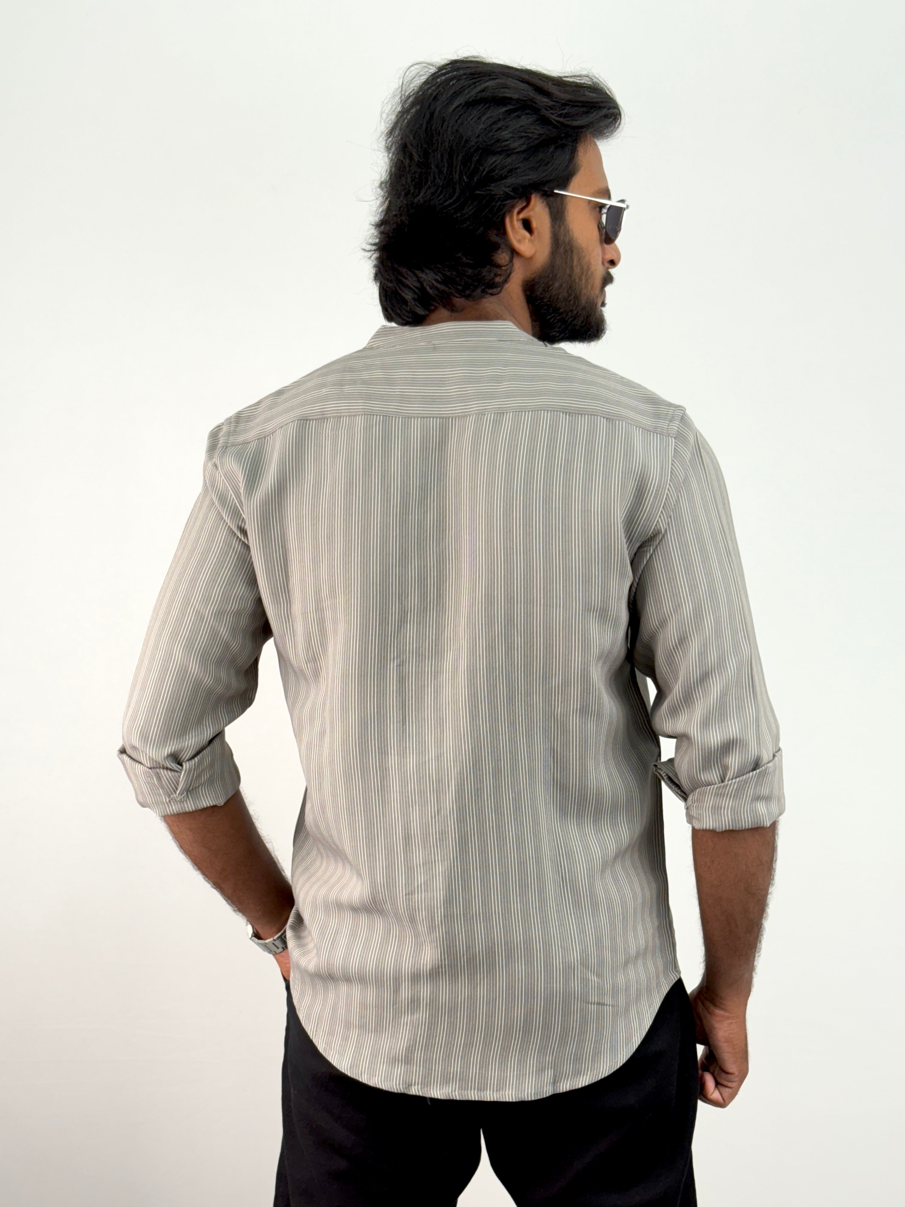 Ash Mandarin Collar Stripe Shirt