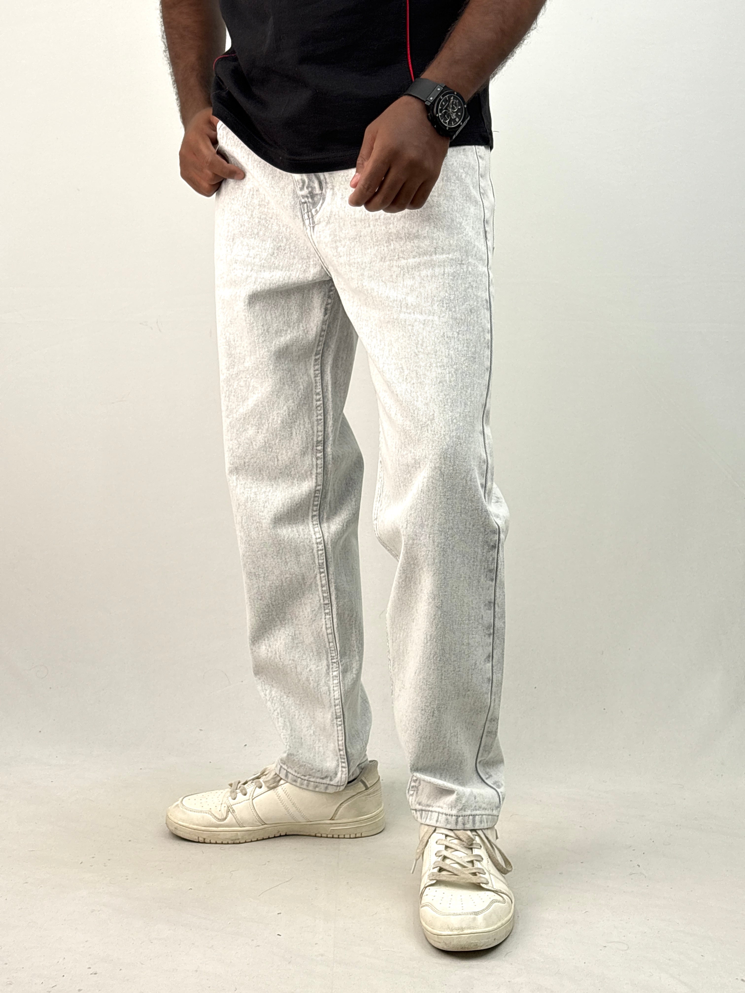 Light Grey Acid Wash Semi Baggy Jean
