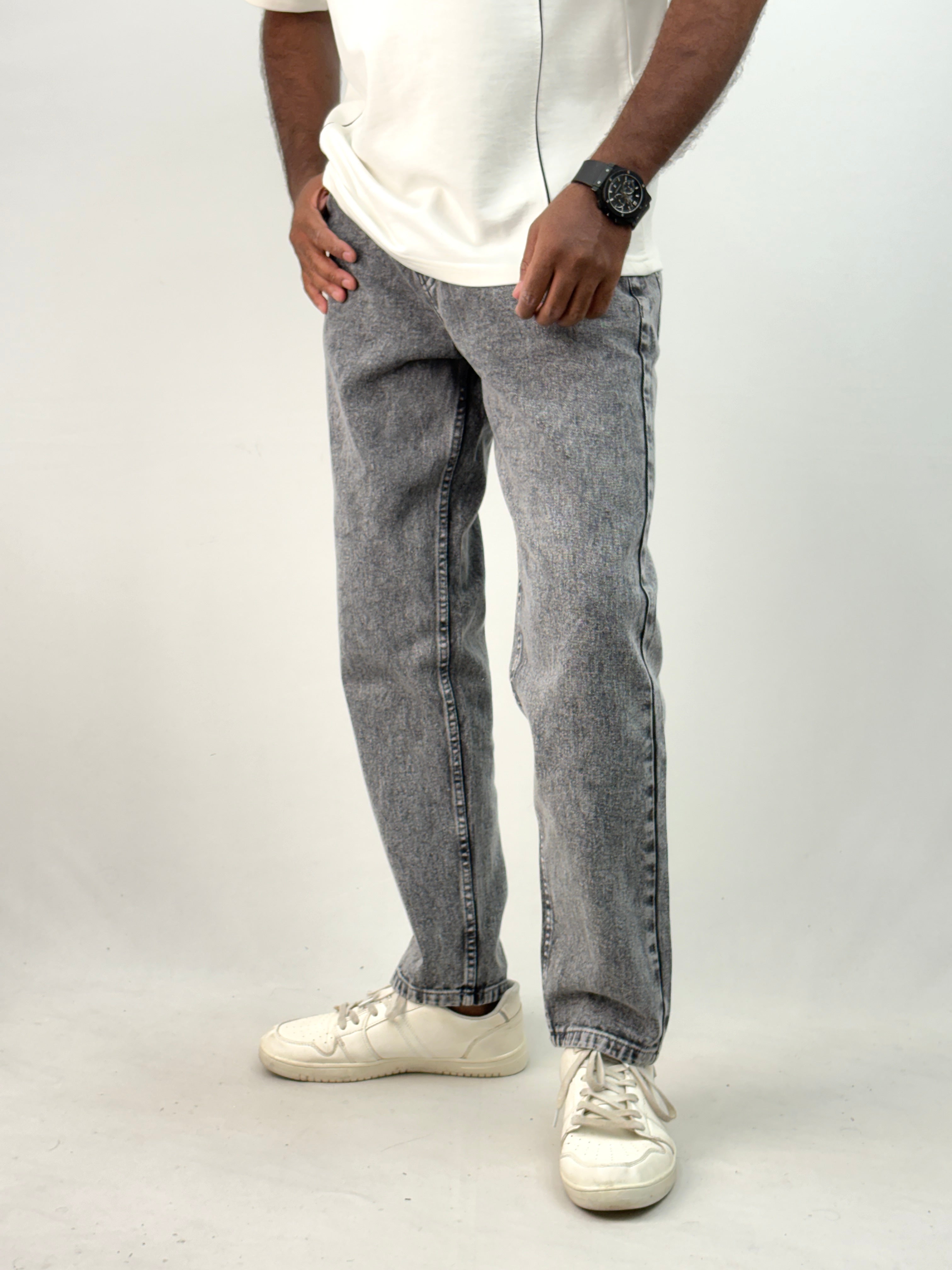Grey Acid Wash Semi Baggy Jean