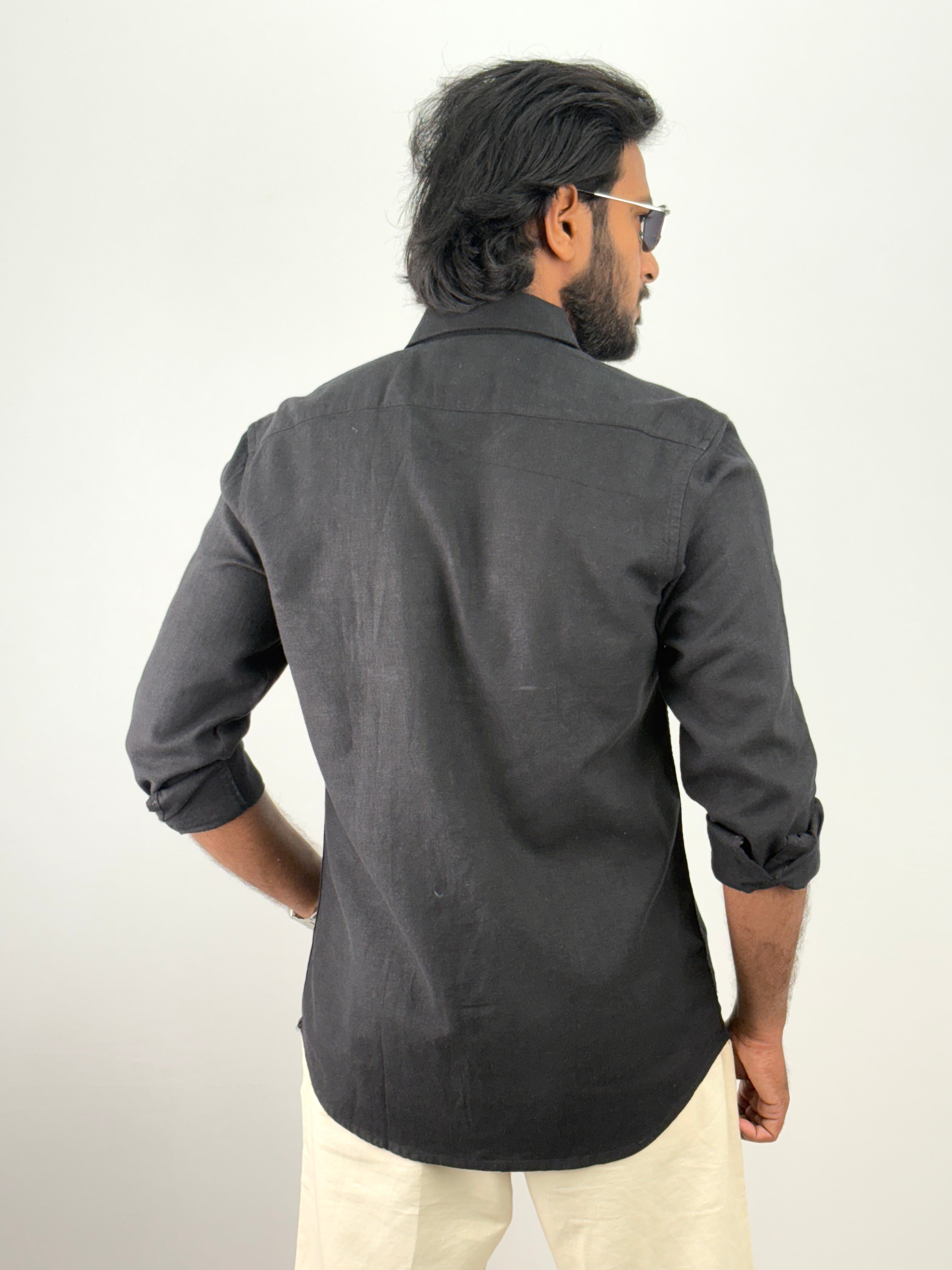 Black Linen Embroidery Shirt