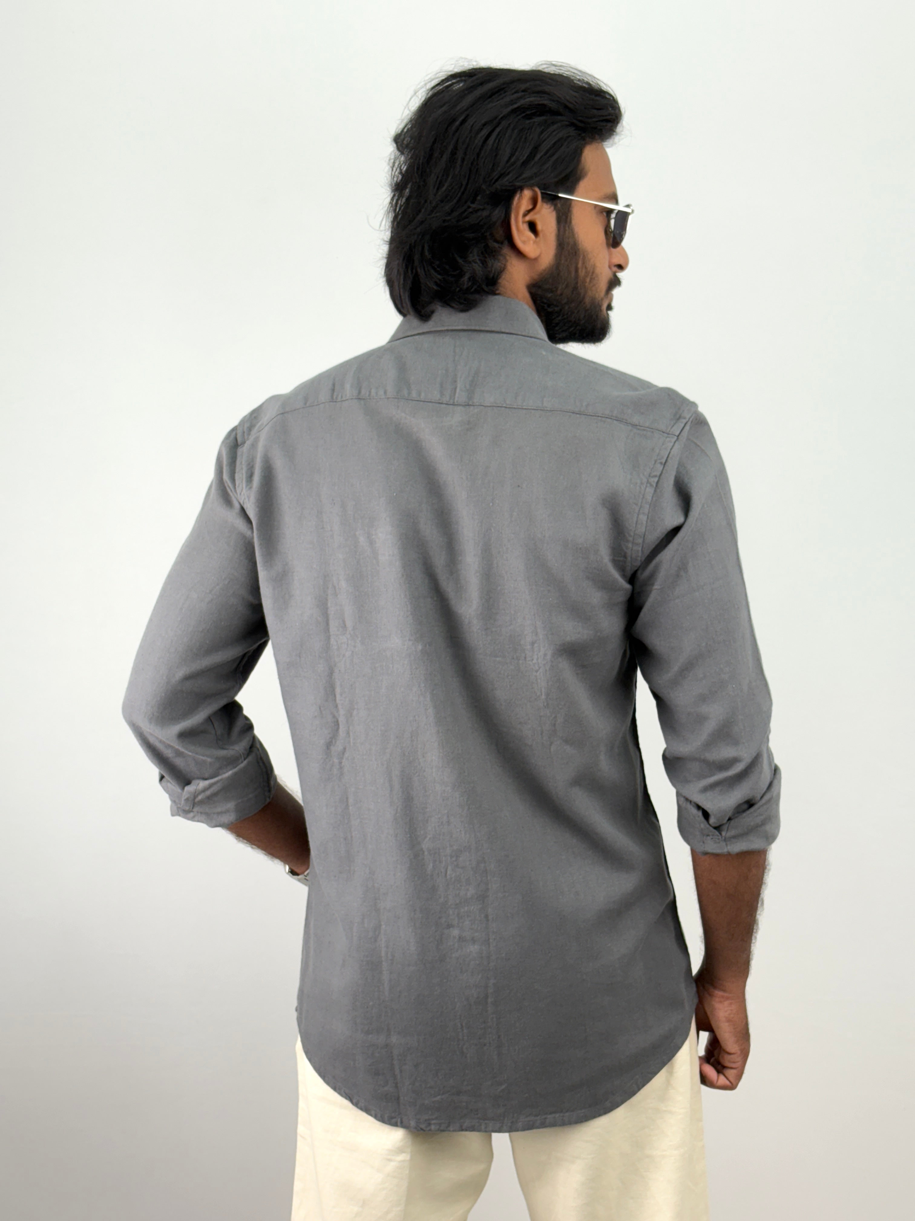 Grey Linen Embroidery Shirt
