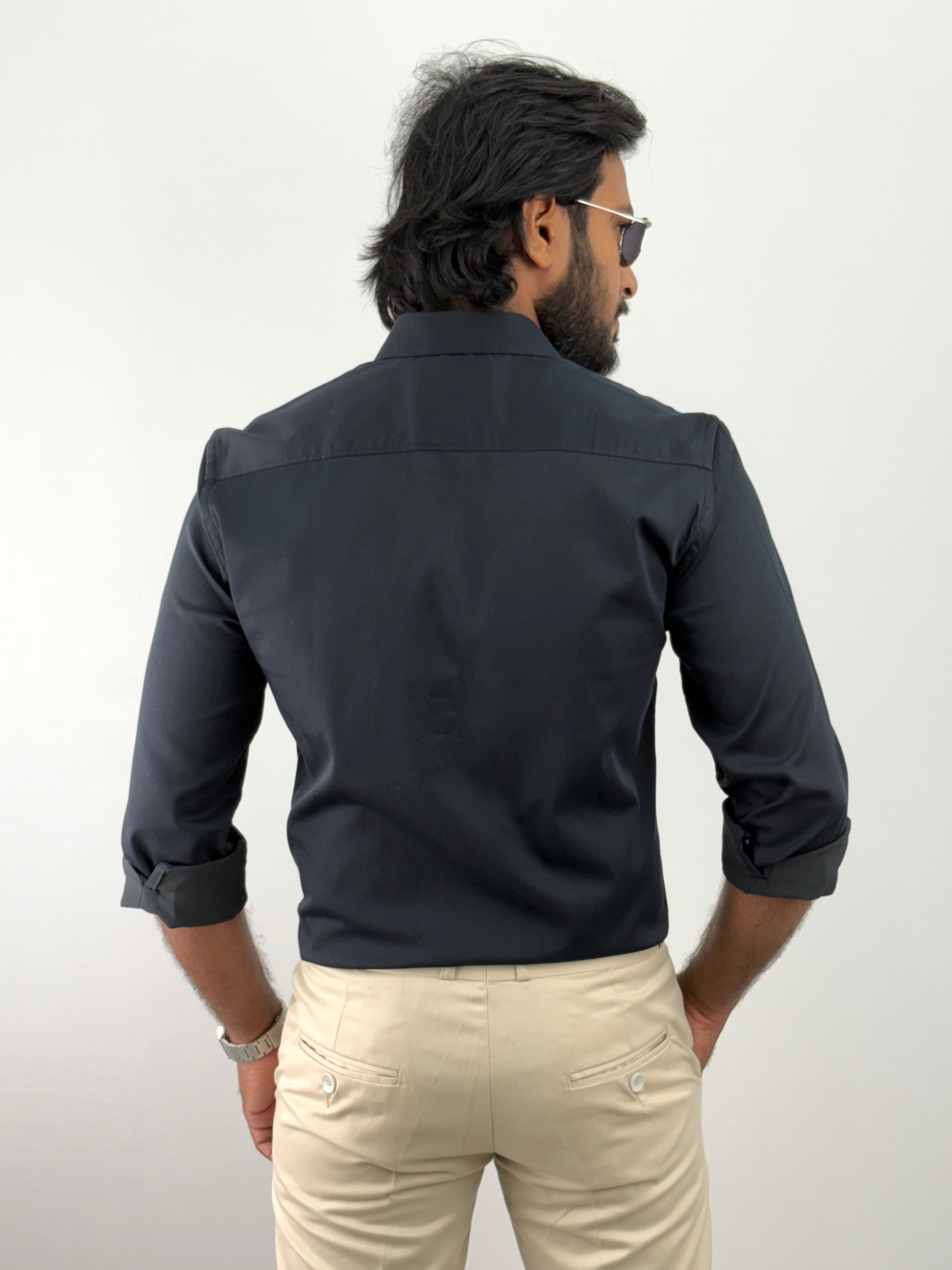 Black Sateen Embroidery Shirt