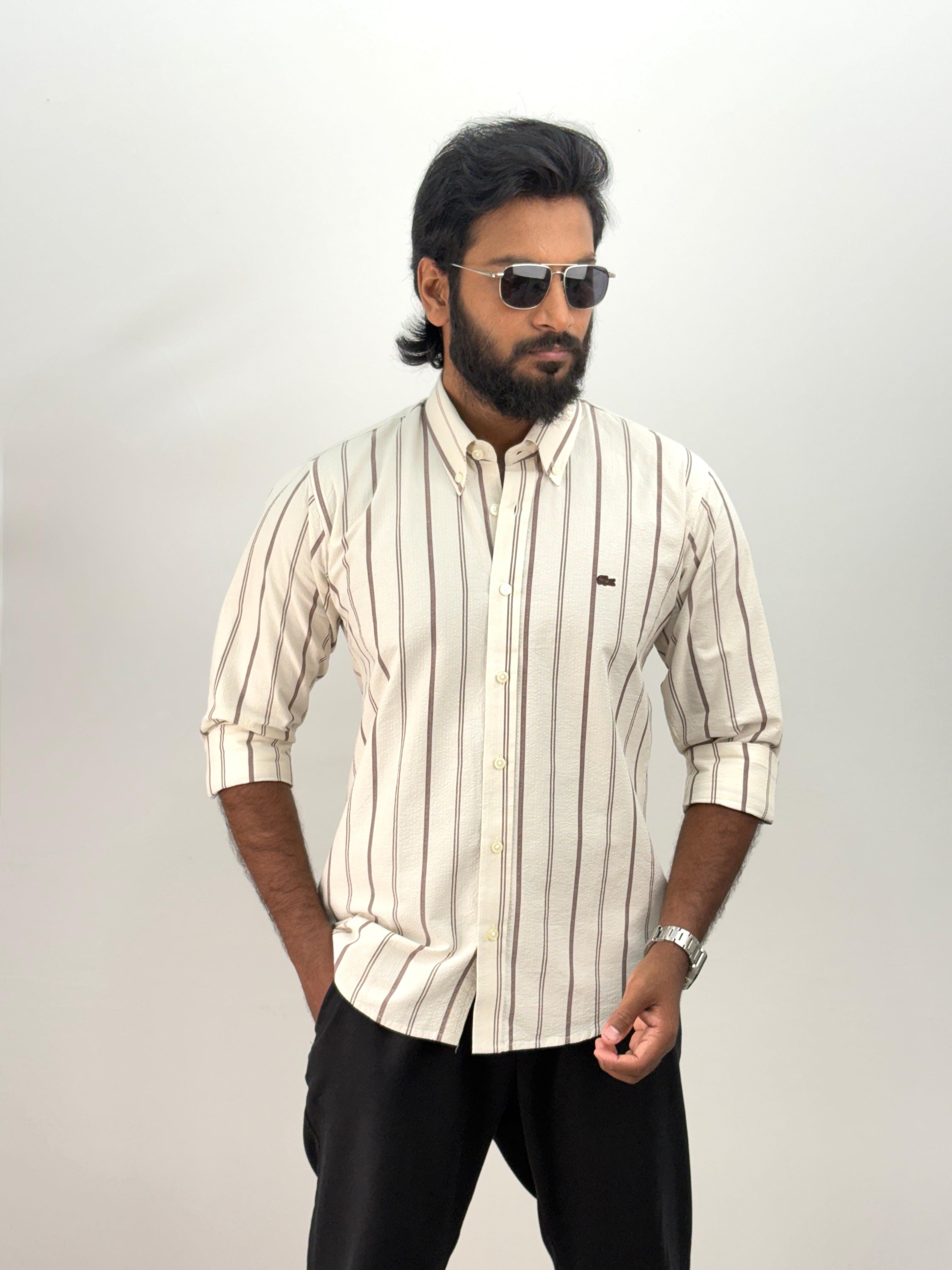 Beige Brown Stripe Shirt #