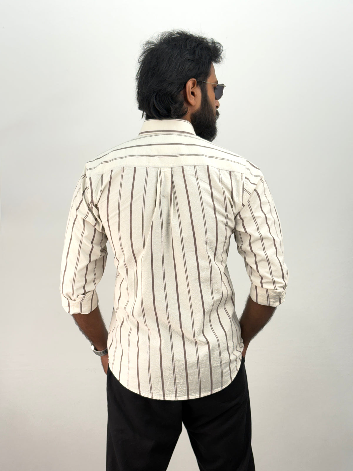 Beige Brown Stripe Shirt #